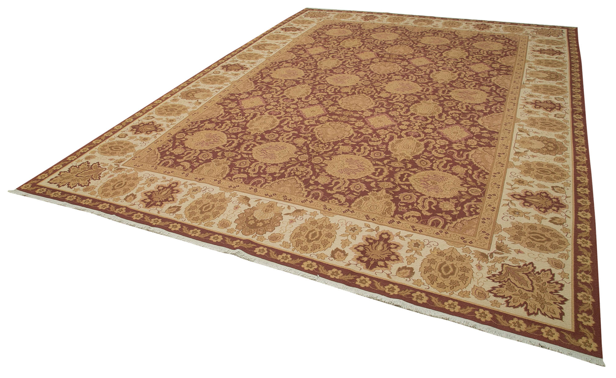 Handmade Wool Area Rug – Tebriz Beige Classic Cotton Rug 9'4''x13'1'' Durable Soft Textured