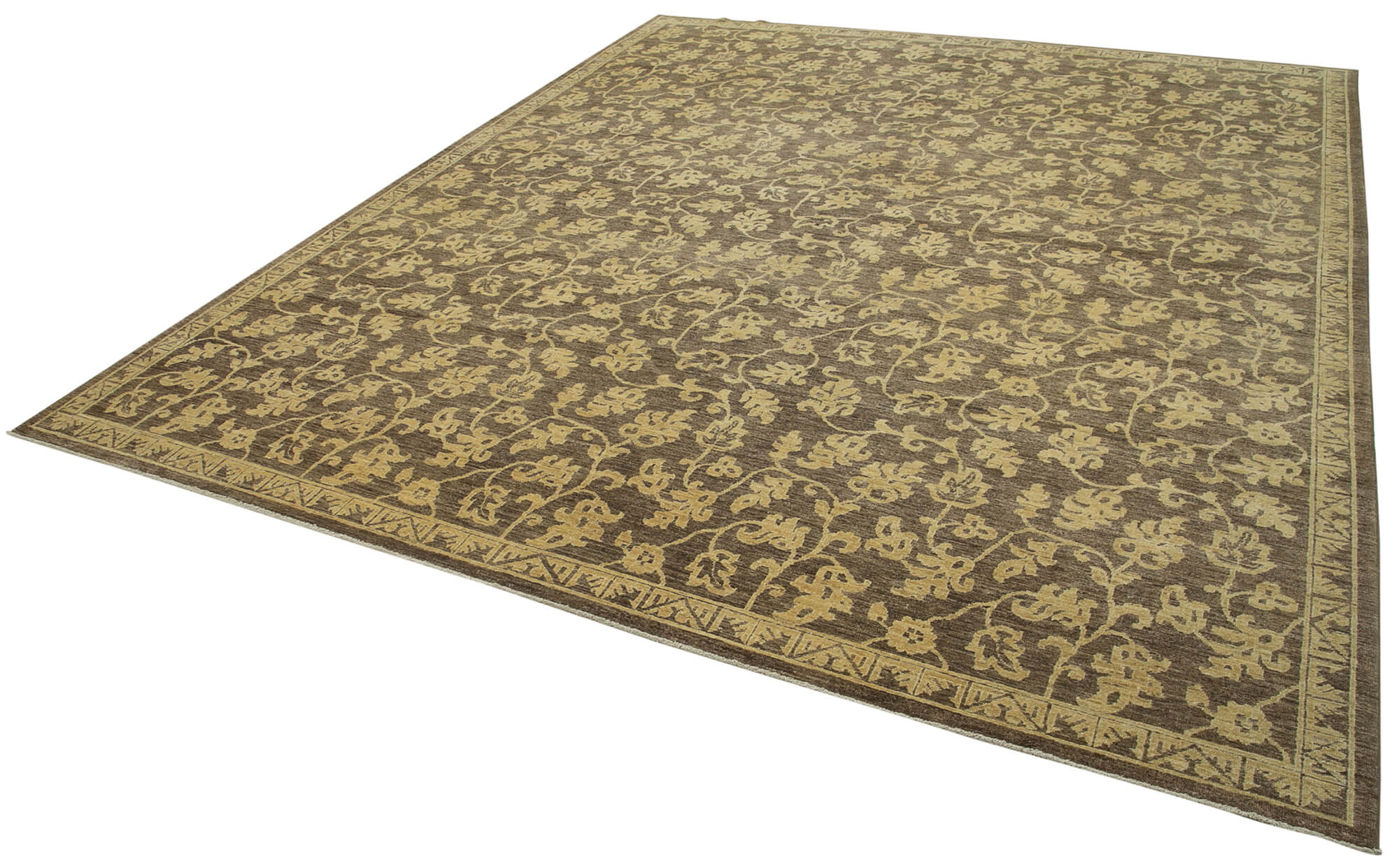 Handmade Wool Area Rug | Turkish Vintage Carpet, Classic Brown Cotton Wool Rug for Living Room