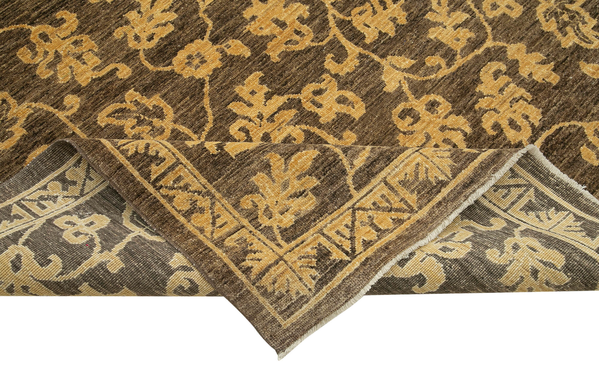 Handmade Wool Area Rug | Turkish Vintage Carpet, Classic Brown Cotton Wool Rug for Living Room