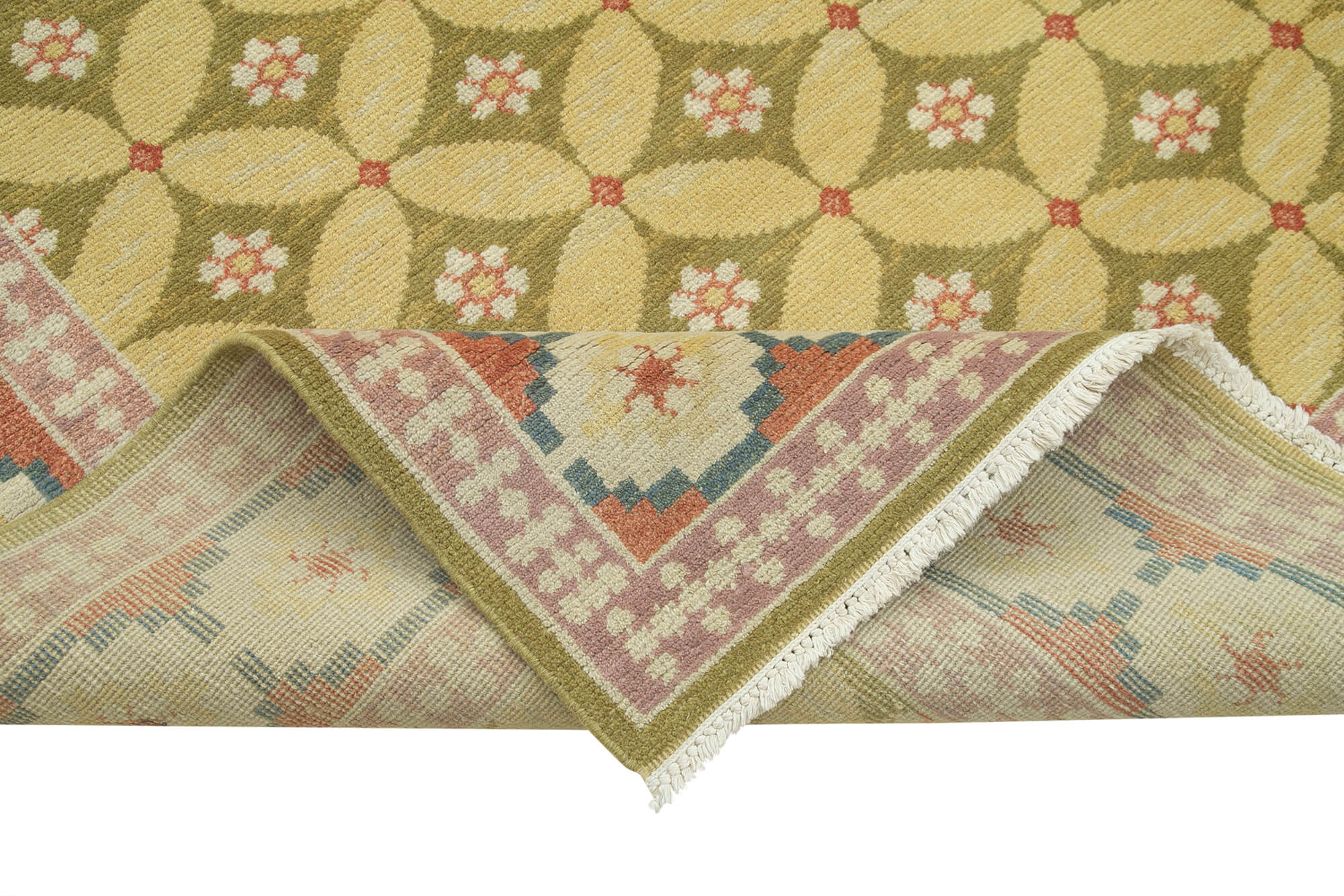 Handmade Area Rug – Classic Yellow Turkish Wool Rug 9'x12' Cotton Wool Carpet