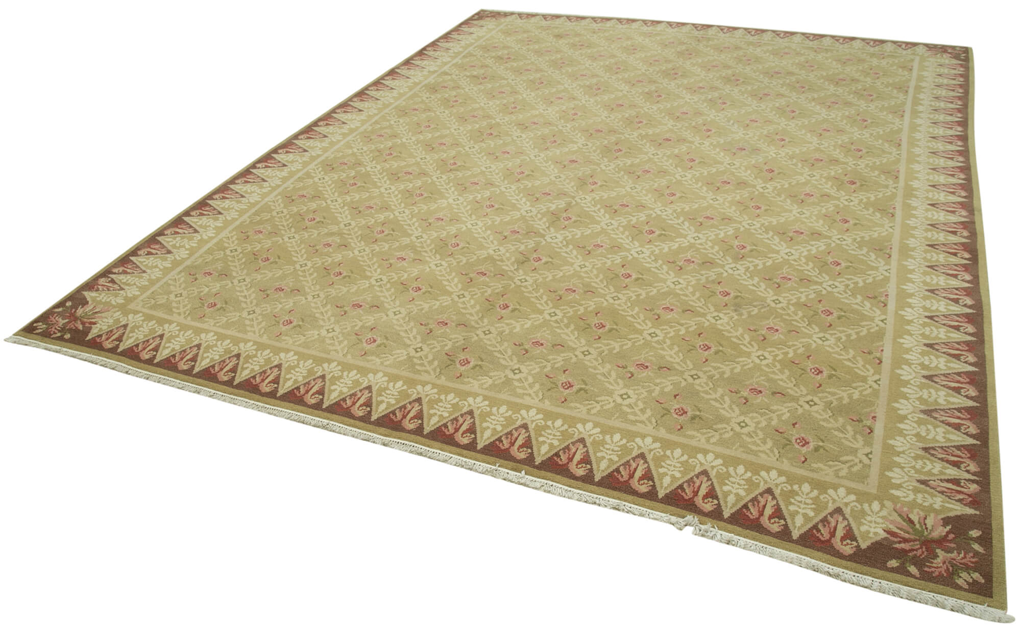 Handmade Area Rug – Tebriz Red Classic Cotton Wool Vintage Carpet 8'10''x11'7''