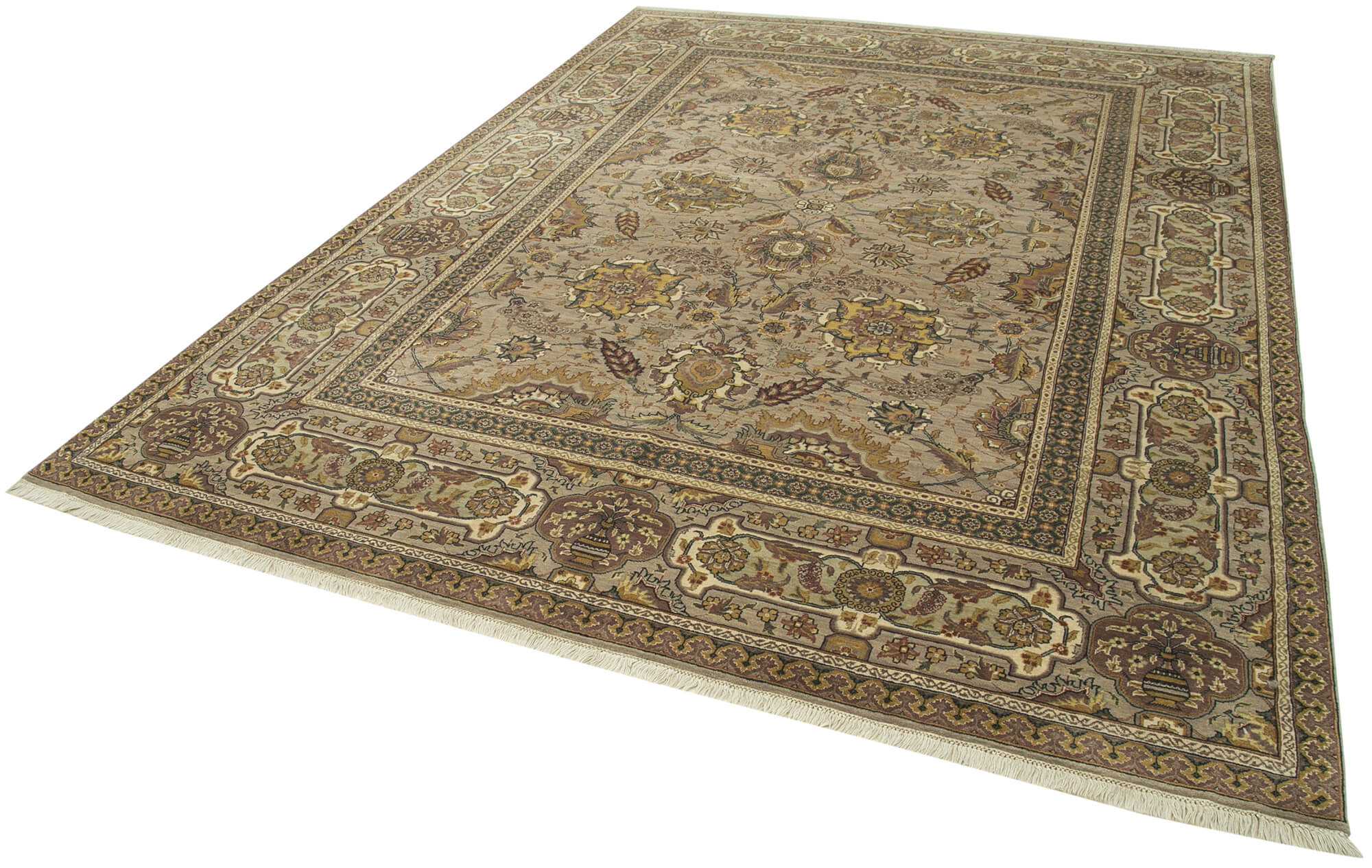 Handmade Wool Area Rug - Tebriz Brown Classic Cotton Rug 8'x11' Oriental Style Carpet