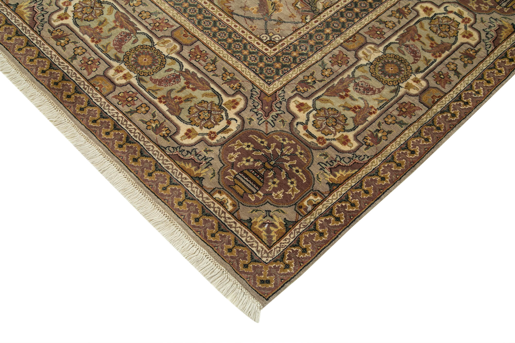 Handmade Wool Area Rug - Tebriz Brown Classic Cotton Rug 8'x11' Oriental Style Carpet