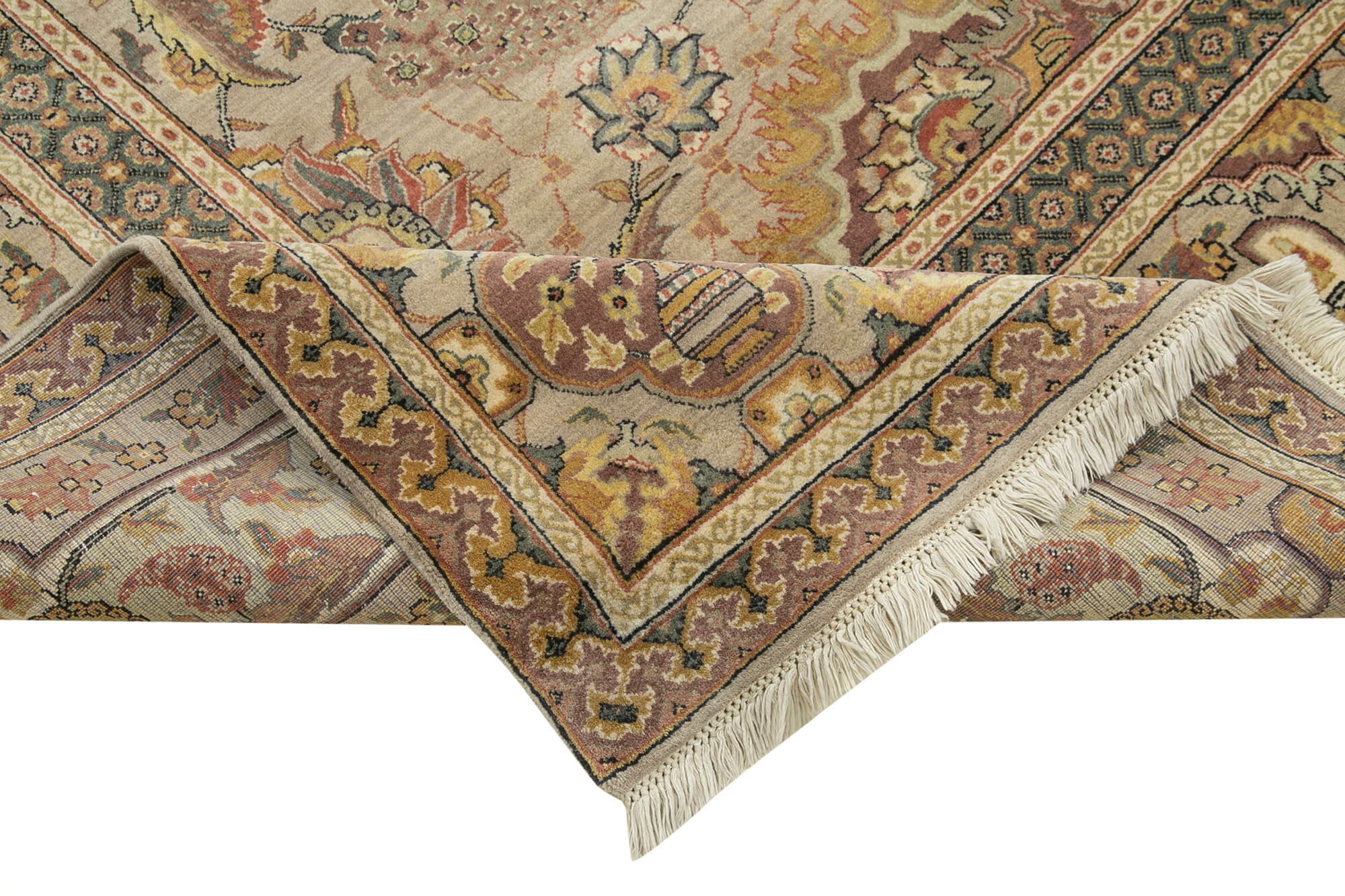 Handmade Wool Area Rug - Tebriz Brown Classic Cotton Rug 8'x11' Oriental Style Carpet