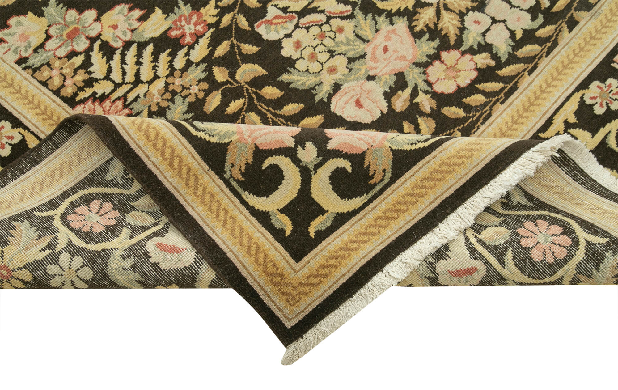 Handmade Wool Area Rug – Tebriz Classic Black Cotton Wool 10'x12'8'' Vintage Style