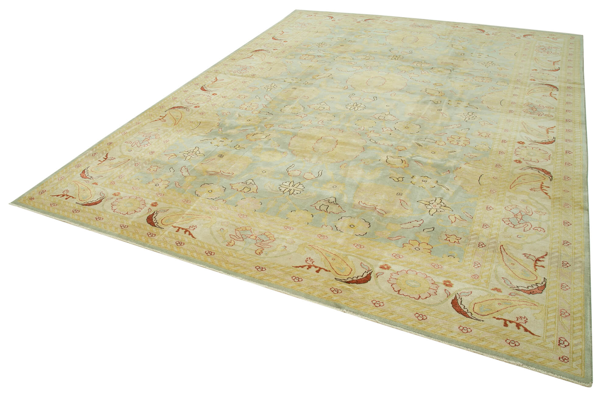 Handmade Wool Area Rug – Classic Beige Carpet With Soft Cotton Blend, 8'8''x11'11''