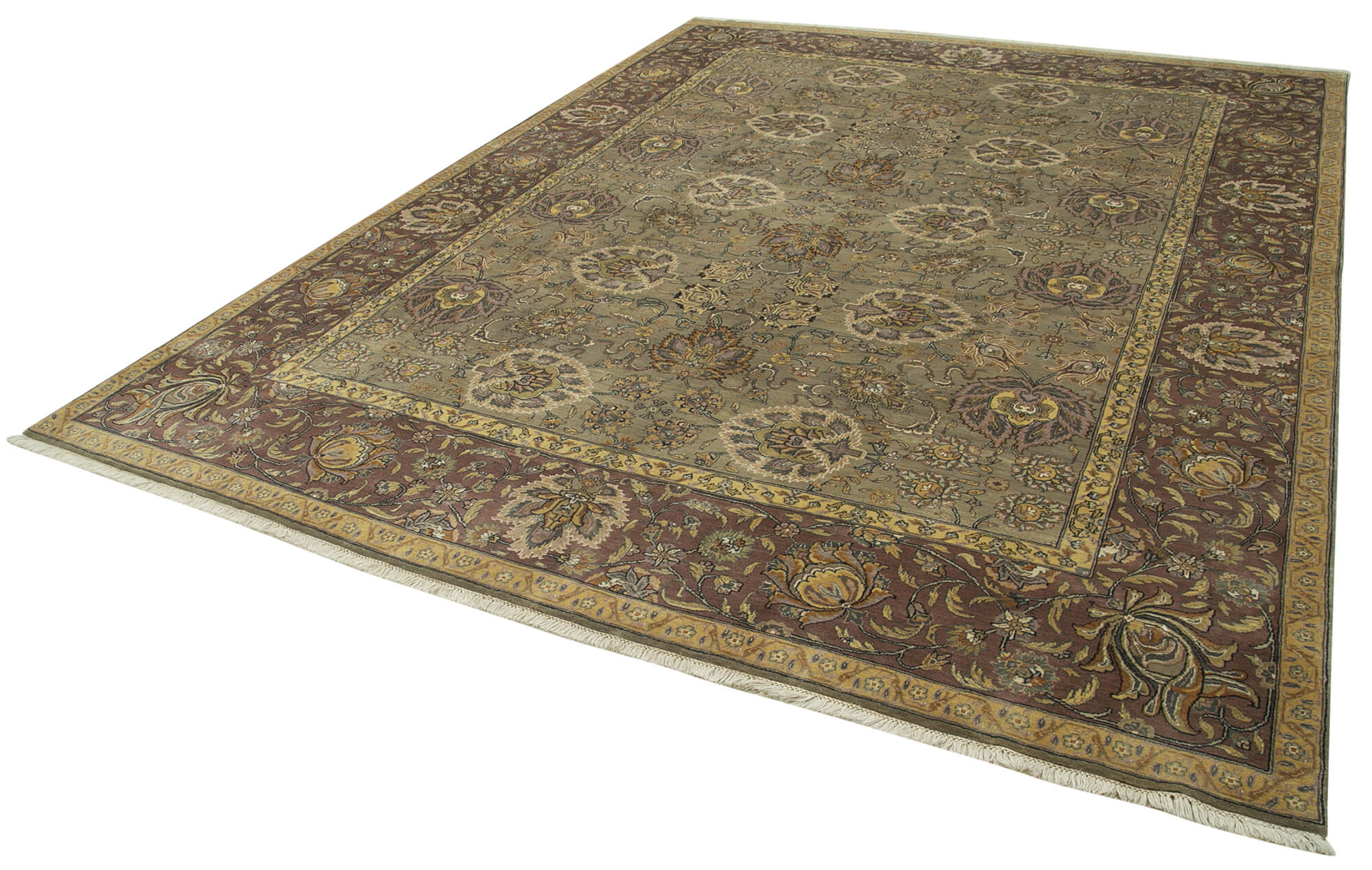 Handmade Wool Area Rug - Tebriz Grey Classic Style Cotton Wool Rug 8'11''x11'11''