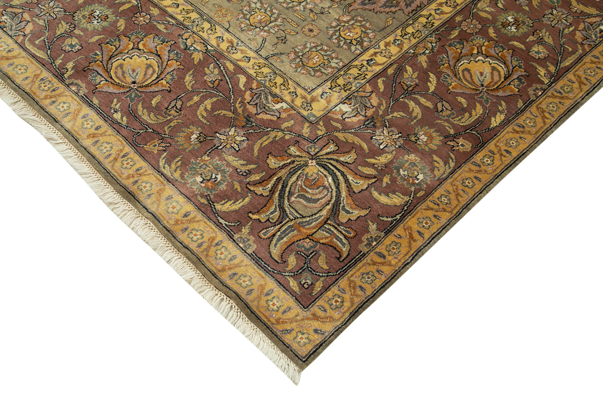 Handmade Wool Area Rug - Tebriz Grey Classic Style Cotton Wool Rug 8'11''x11'11''