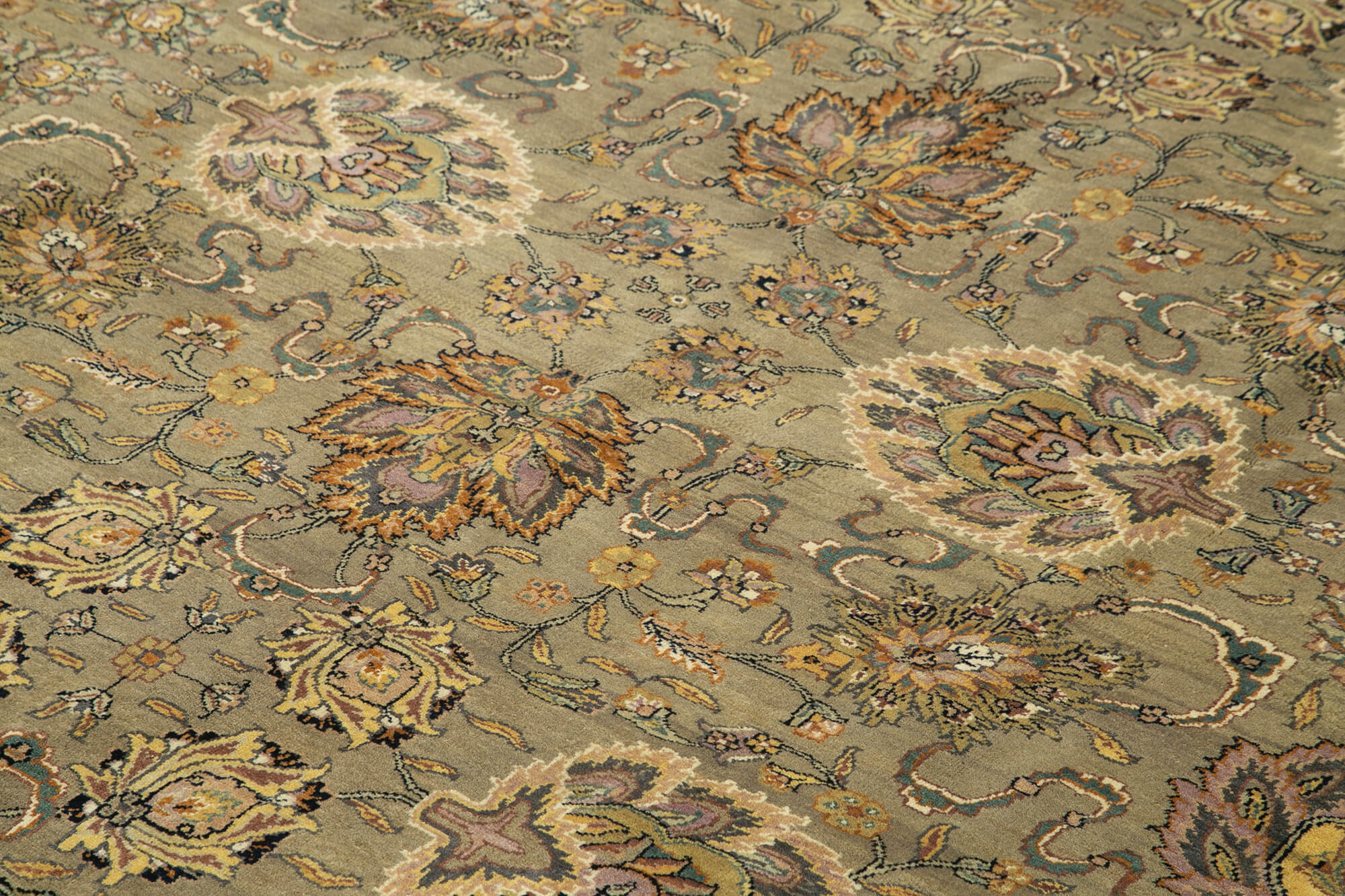 Handmade Wool Area Rug - Tebriz Grey Classic Style Cotton Wool Rug 8'11''x11'11''