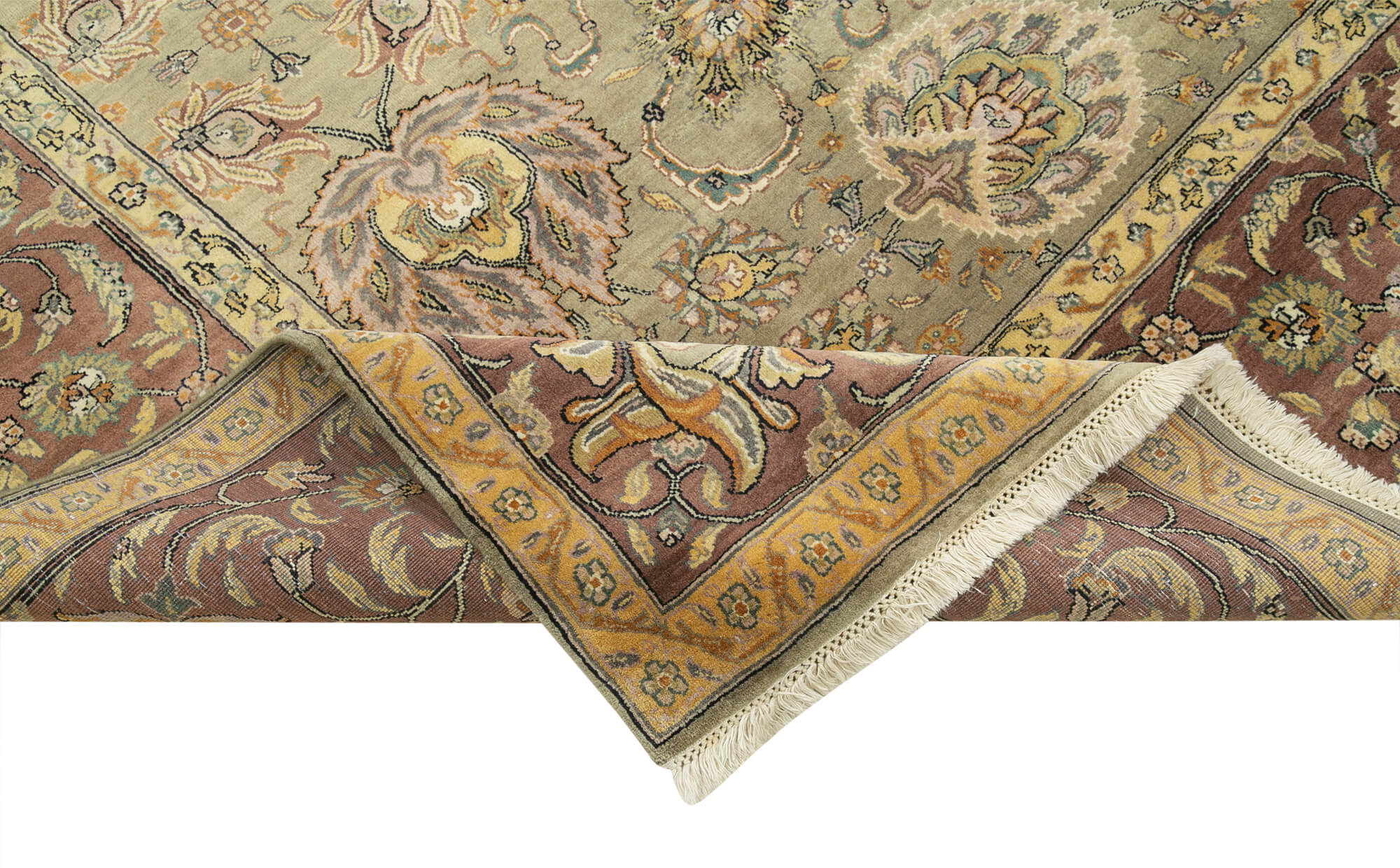 Handmade Wool Area Rug - Tebriz Grey Classic Style Cotton Wool Rug 8'11''x11'11''