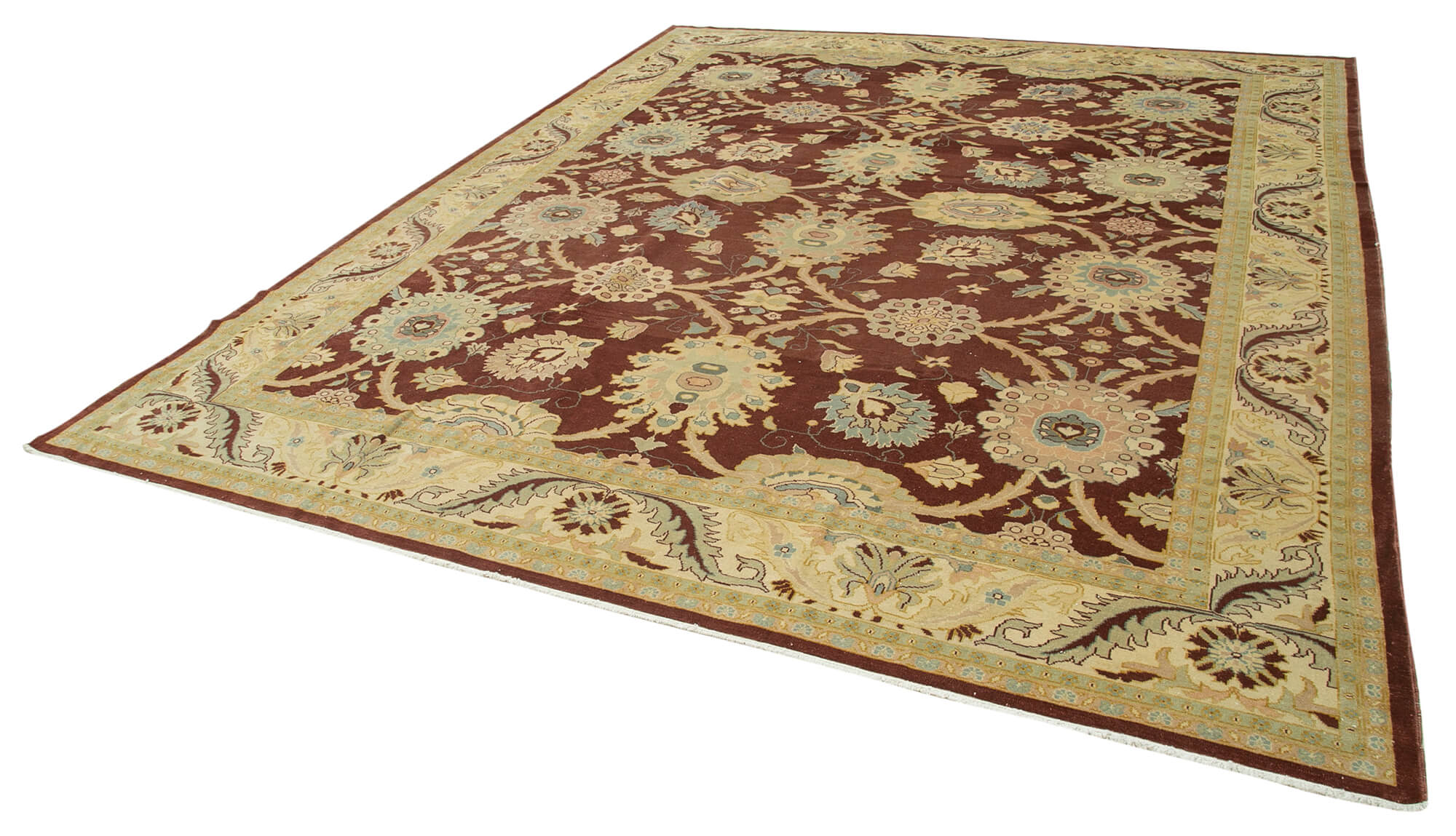 Handmade Wool Area Rug – Tebriz Classic Beige Cotton Wool Rug 9'7"x11'11"