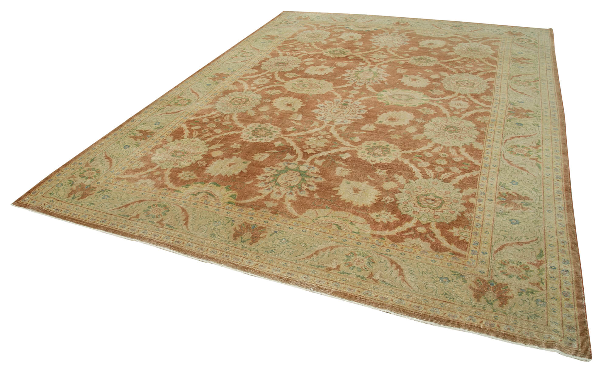 Handmade Wool Area Rug – Classic Beige Turkish Vintage Rug 8'10'' x 12'2''