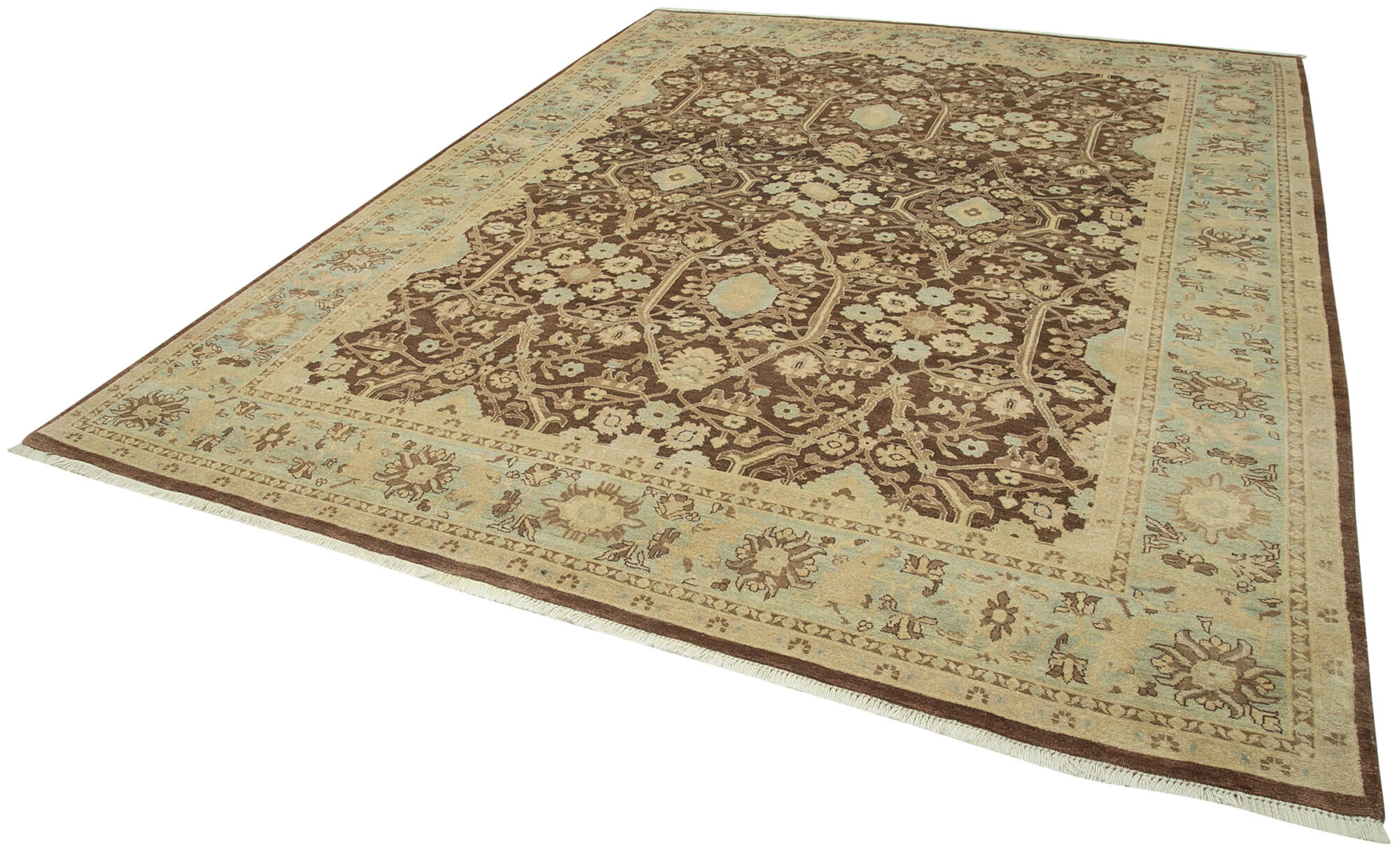 Handmade Wool Area Rug – Classic Cotton Rug Brown Wool Carpet 8'10" x 11'7"