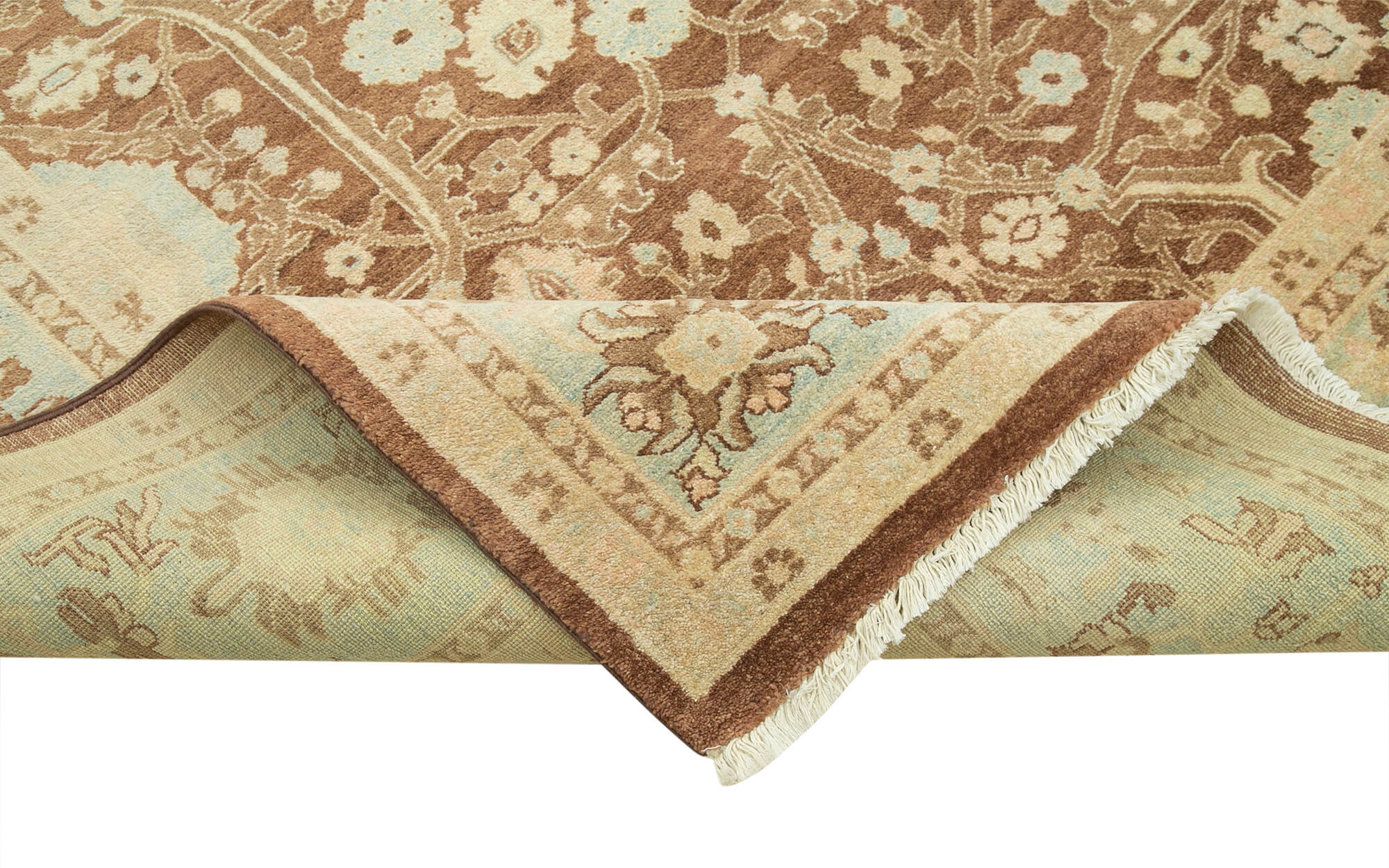 Handmade Wool Area Rug – Classic Cotton Rug Brown Wool Carpet 8'10" x 11'7"