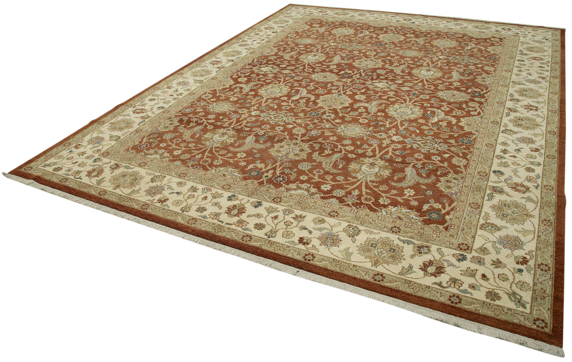 Handmade Wool Area Rug – Tebriz Classic Beige Cotton Wool Rug 9'x12' Vintage Turkish Carpet