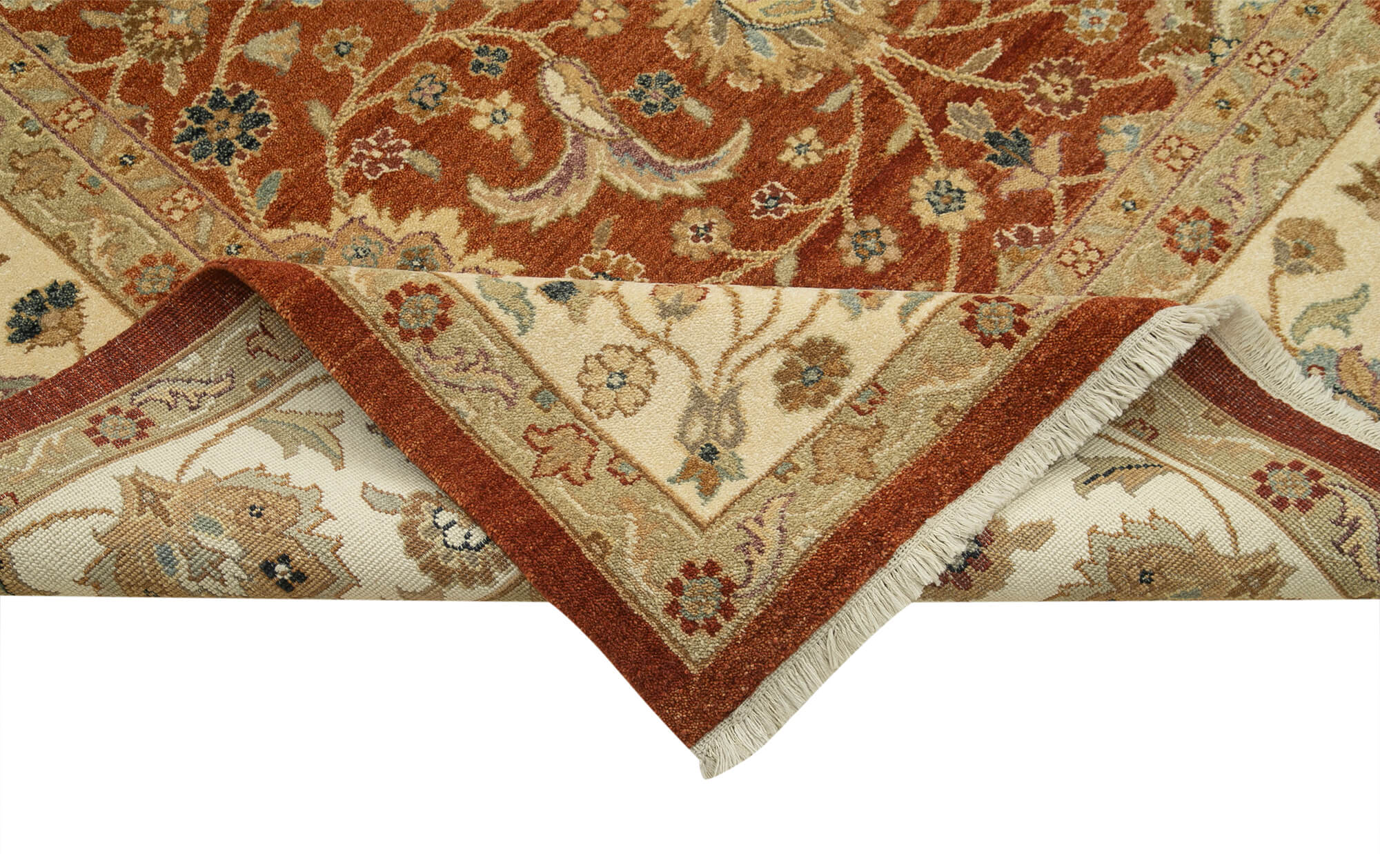 Handmade Wool Area Rug – Tebriz Classic Beige Cotton Wool Rug 9'x12' Vintage Turkish Carpet
