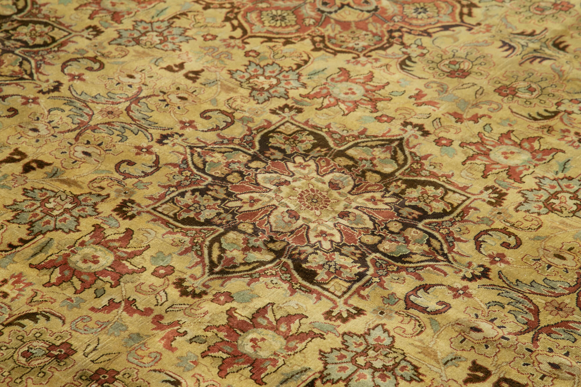 Handmade Wool Area Rug - Tebriz Classic Yellow Cotton Wool Carpet 8'6"x11'3"