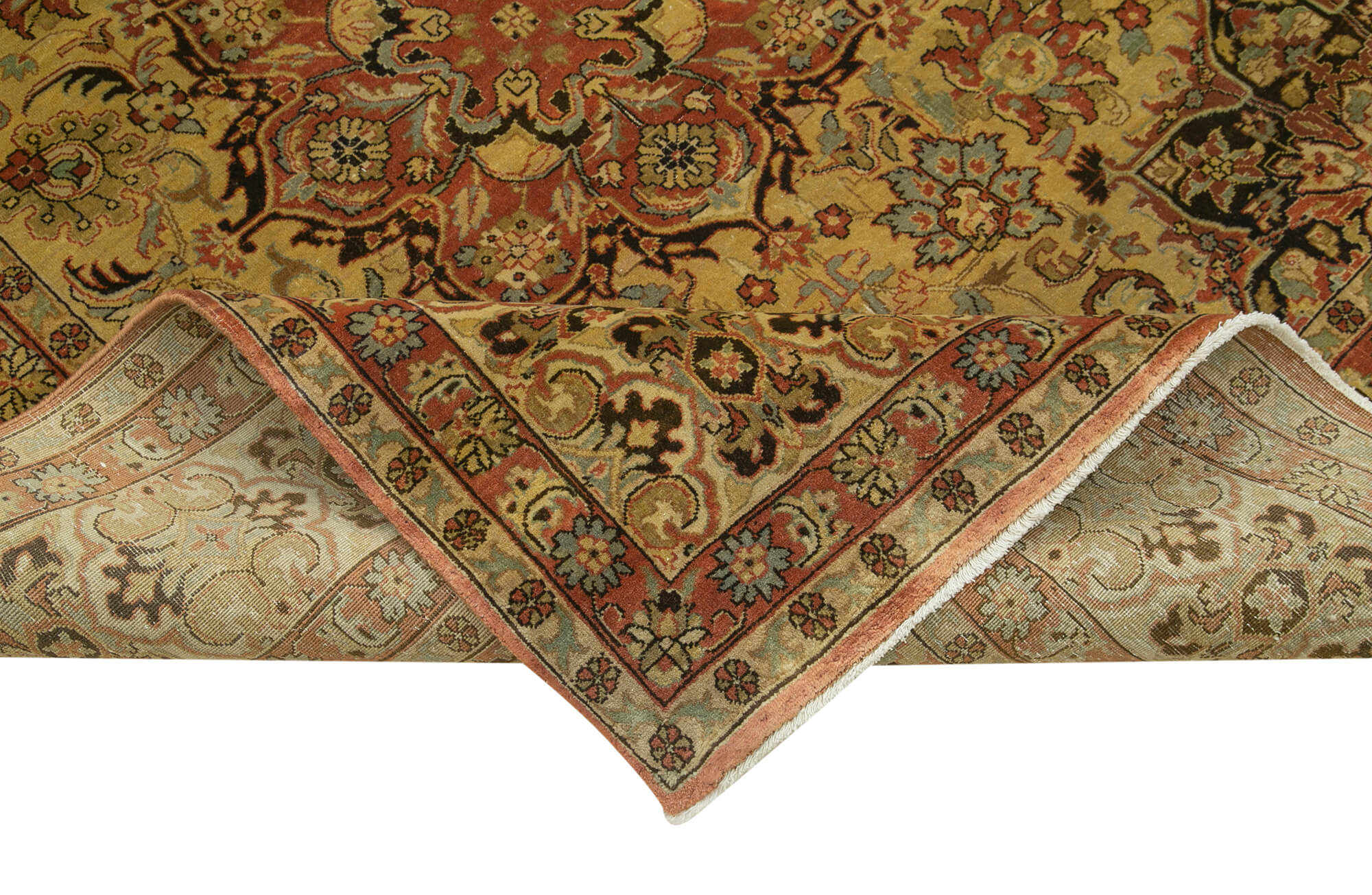 Handmade Wool Area Rug - Tebriz Classic Yellow Cotton Wool Carpet 8'6"x11'3"