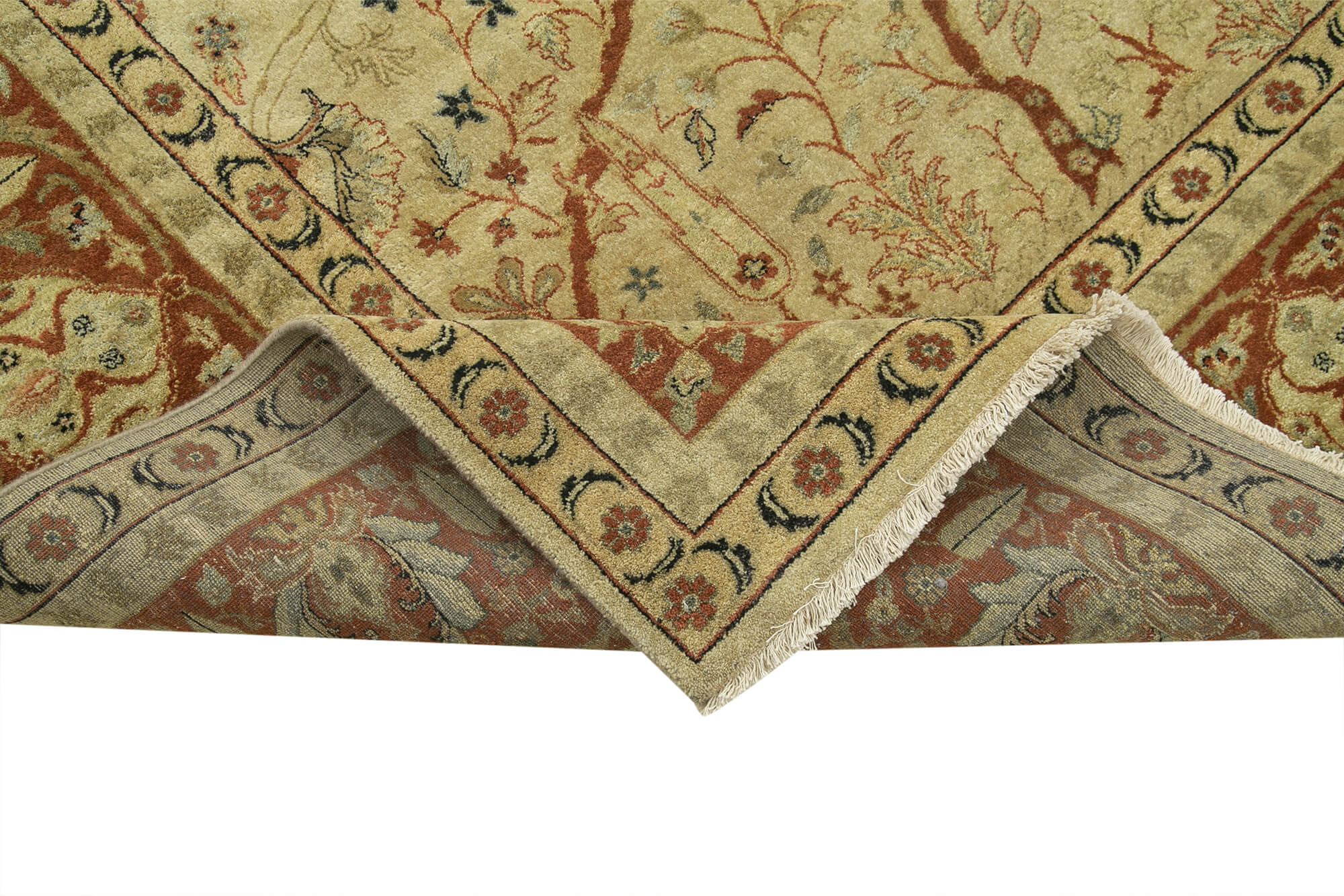 Handmade Wool Area Rug – Tebriz Classic Beige Cotton Wool Carpet 9'1''x12'0''