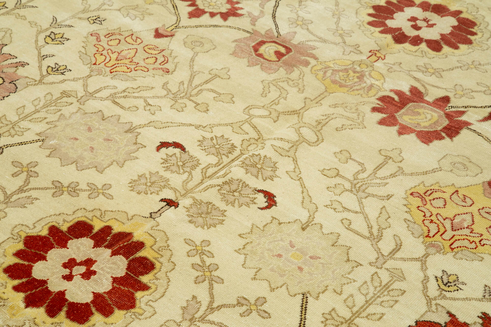 Handmade Wool Area Rug - Tebriz Classic Beige Cotton Wool Rug 8'10" x 11'10"