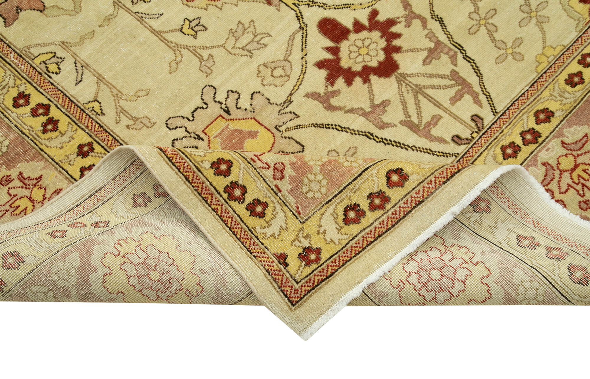 Handmade Wool Area Rug - Tebriz Classic Beige Cotton Wool Rug 8'10" x 11'10"