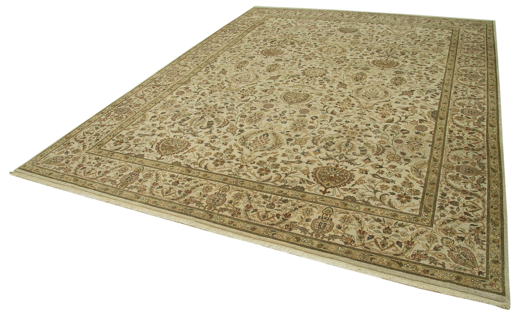 Handmade Cotton Wool Rug – Classic Area Rug 9'0'' x 12'0'' Beige Wool Carpet