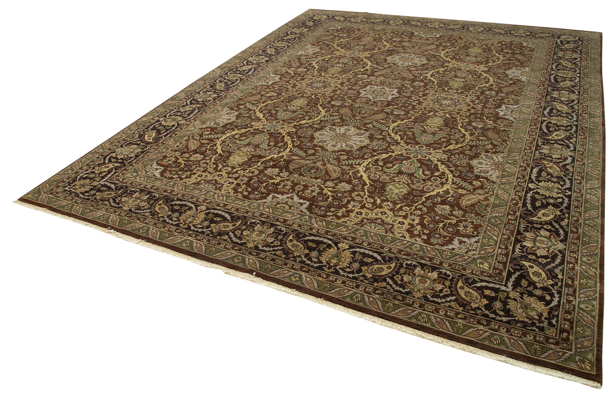 Handmade Wool Area Rug – Tebriz Classic Brown Vintage Turkish Rug 8x12 Feet