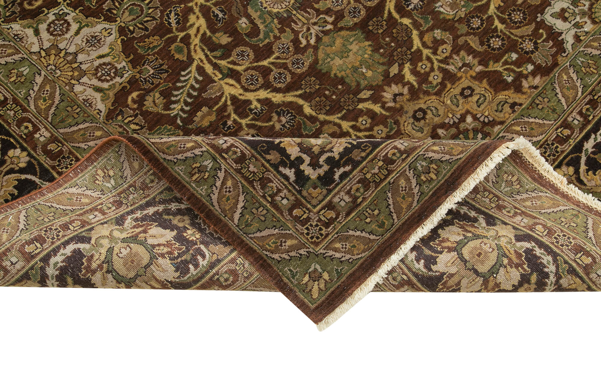 Handmade Wool Area Rug – Tebriz Classic Brown Vintage Turkish Rug 8x12 Feet