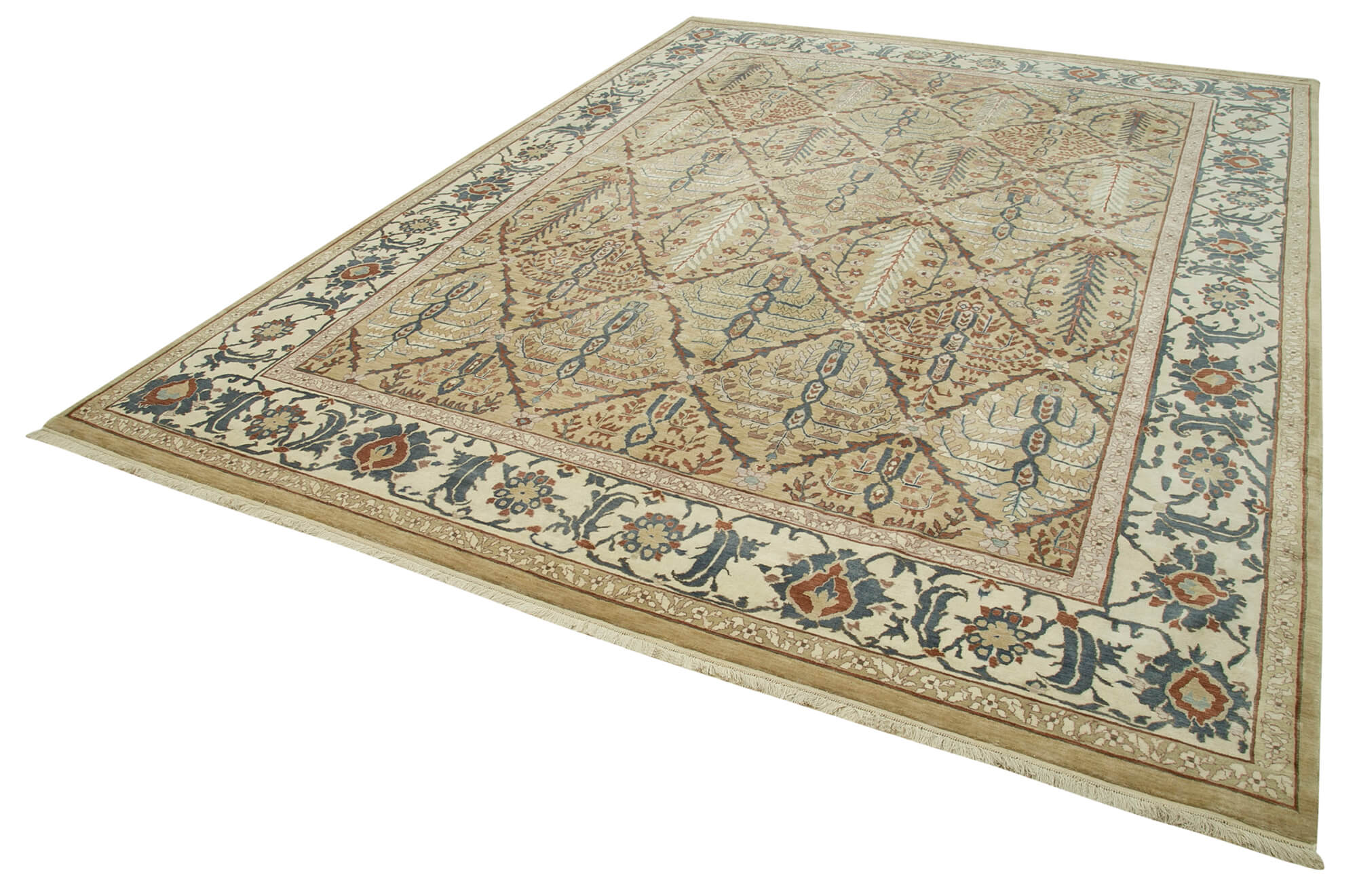 Handmade Wool Area Rug – Tebriz Beige Classic Cotton Wool Rug 8'9"x12'2" by Agacan