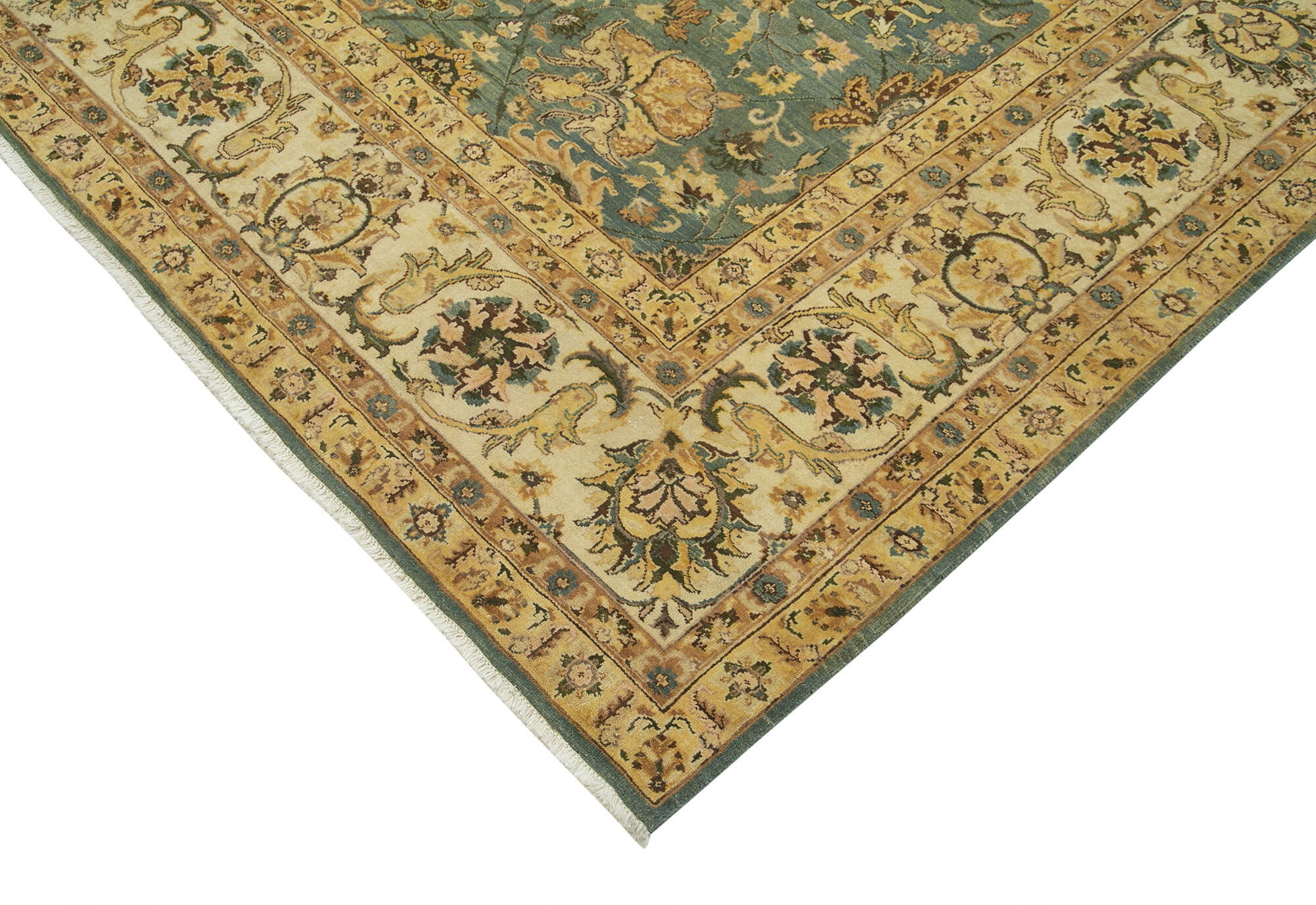Handmade Wool Area Rug - Tebriz Classic Yellow Cotton Wool Carpet 9'x12'