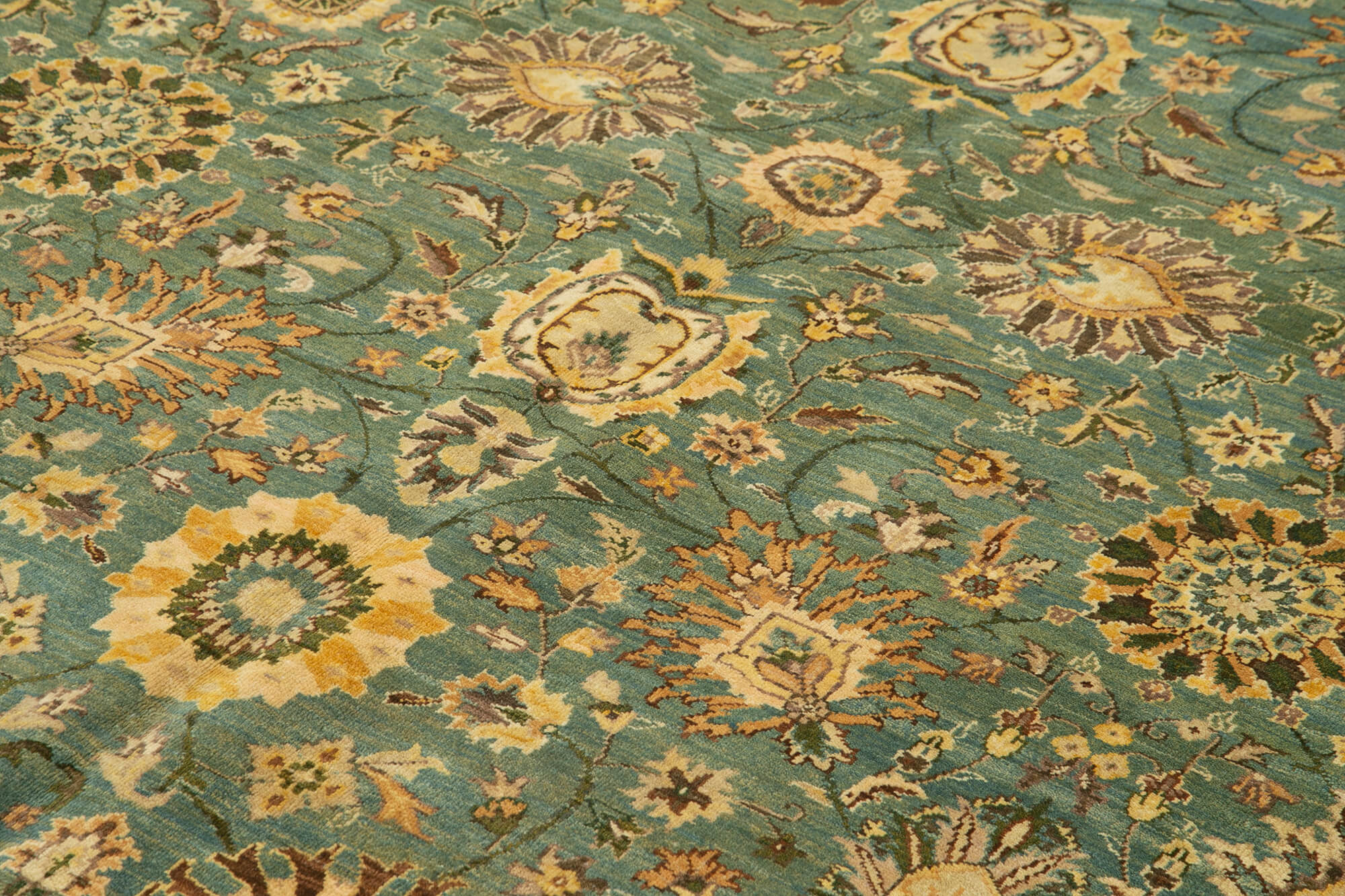 Handmade Wool Area Rug - Tebriz Classic Yellow Cotton Wool Carpet 9'x12'