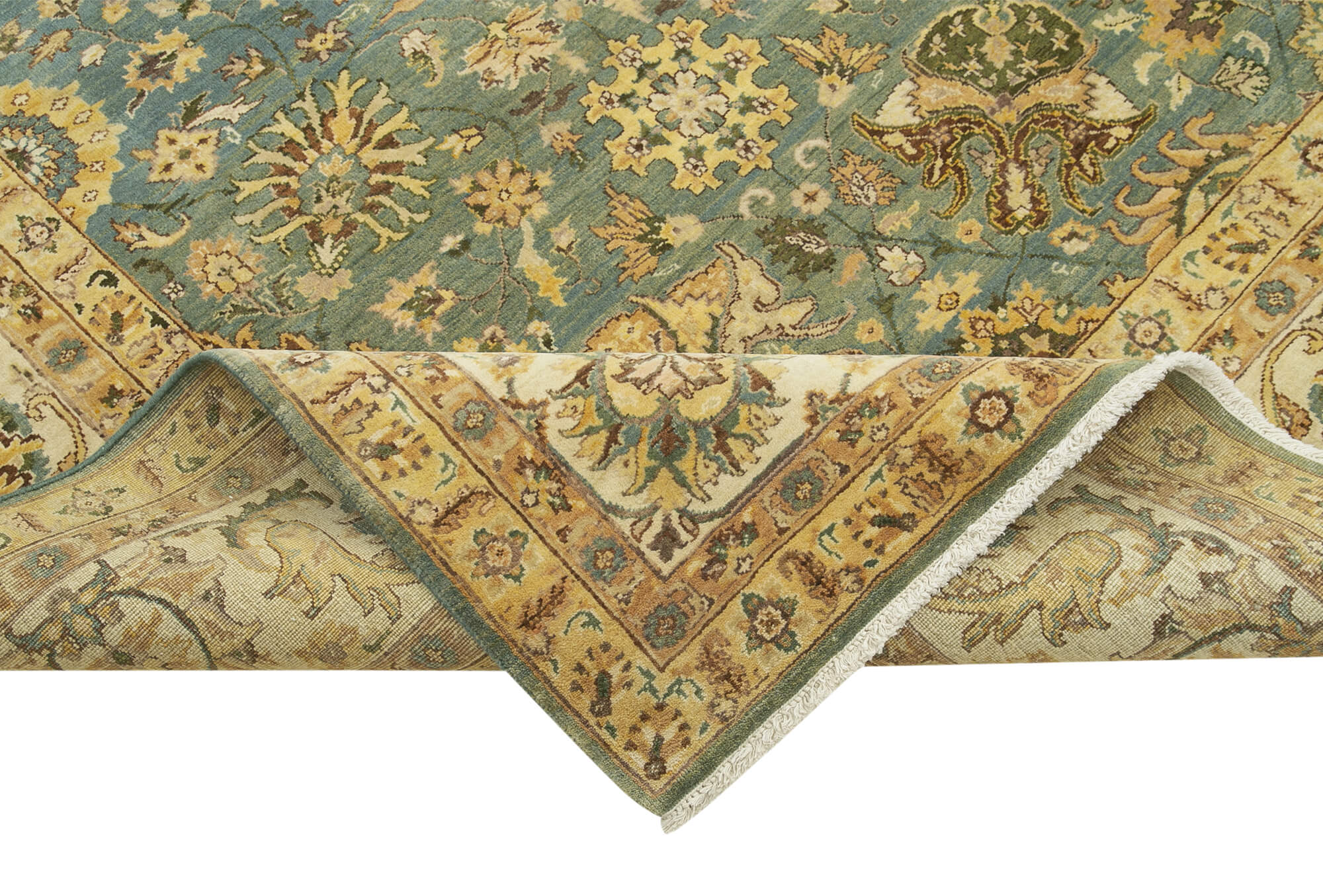 Handmade Wool Area Rug - Tebriz Classic Yellow Cotton Wool Carpet 9'x12'