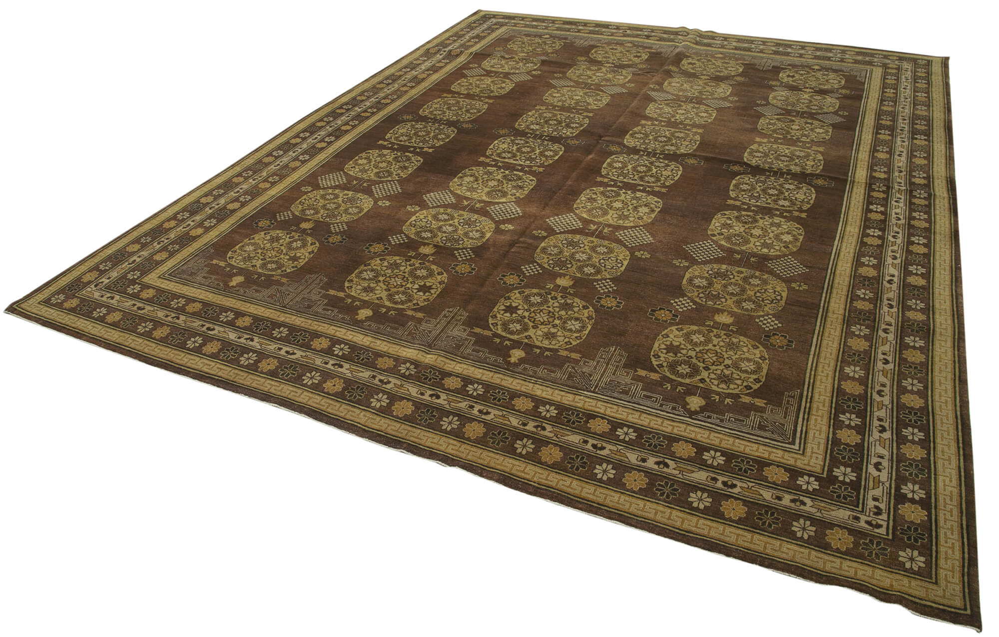 Handmade Wool Area Rug - Tebriz Brown Classic Cotton Wool Rug 8'11'' x 11'9''