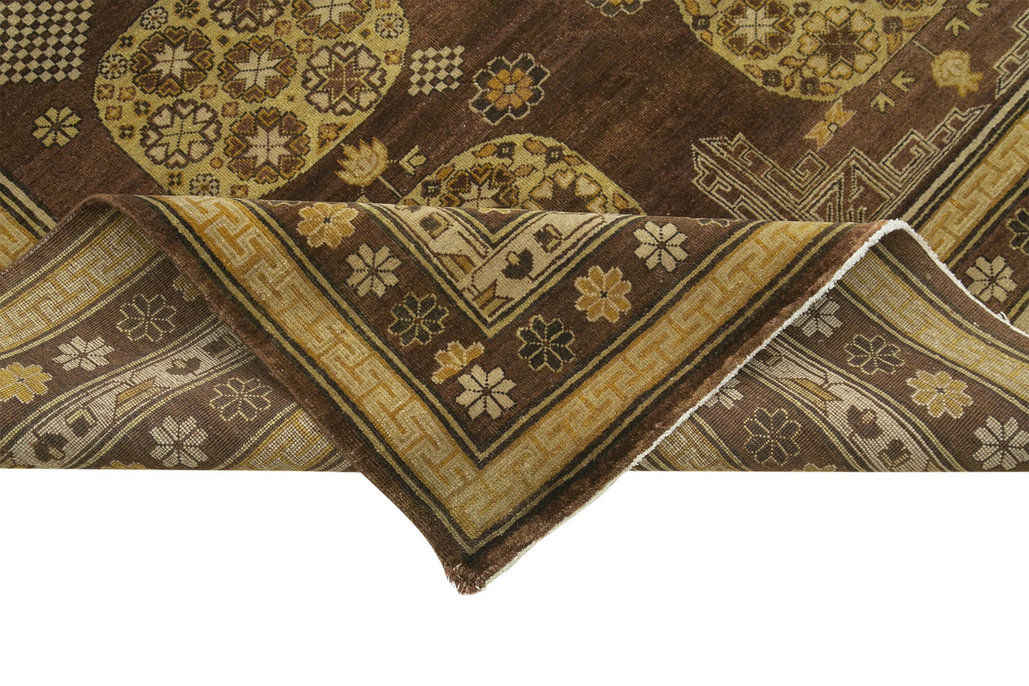 Handmade Wool Area Rug - Tebriz Brown Classic Cotton Wool Rug 8'11'' x 11'9''