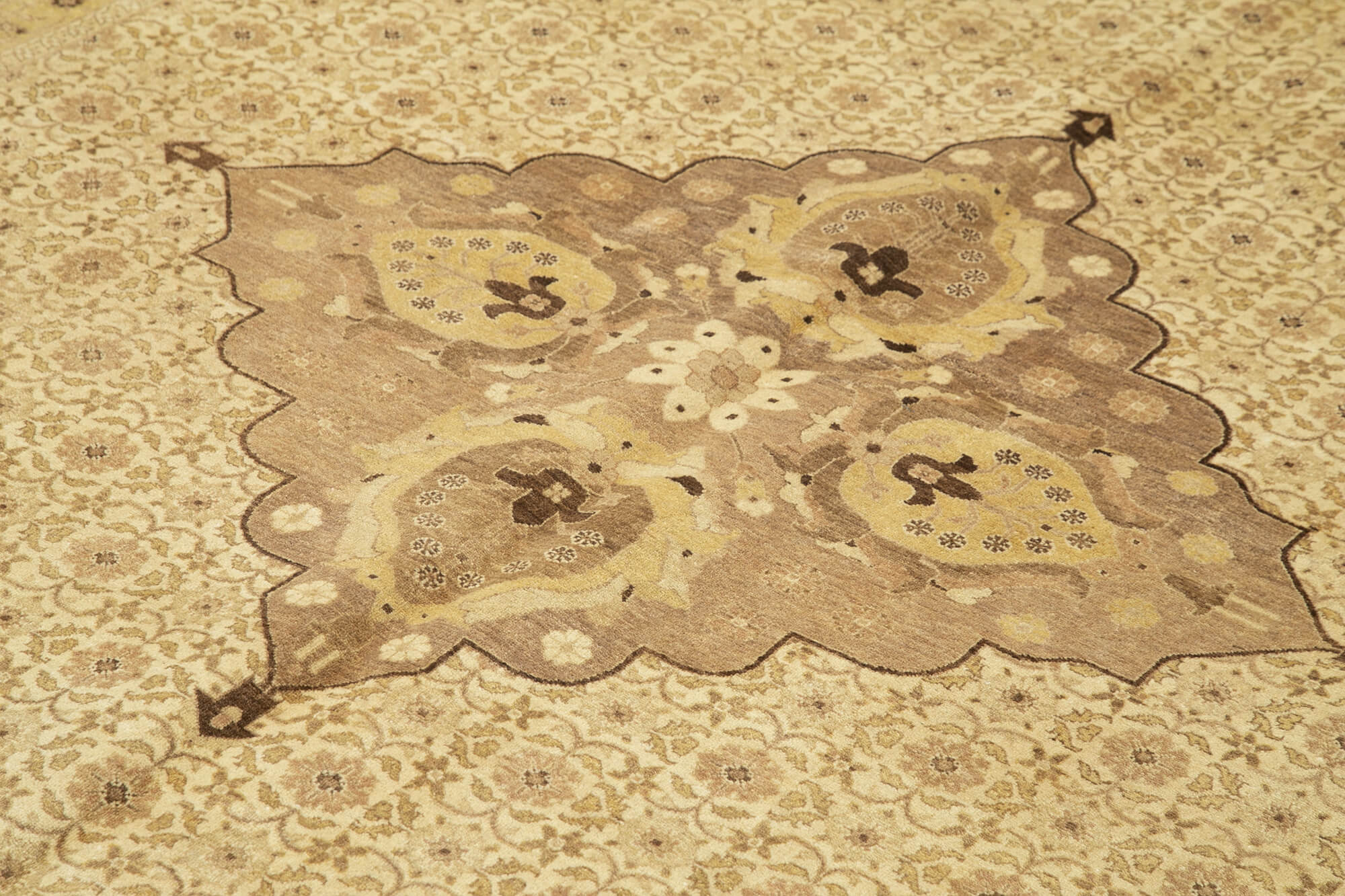 Handmade Wool Area Rug | Tebriz Beige Classic Style Cotton Carpet 9x12