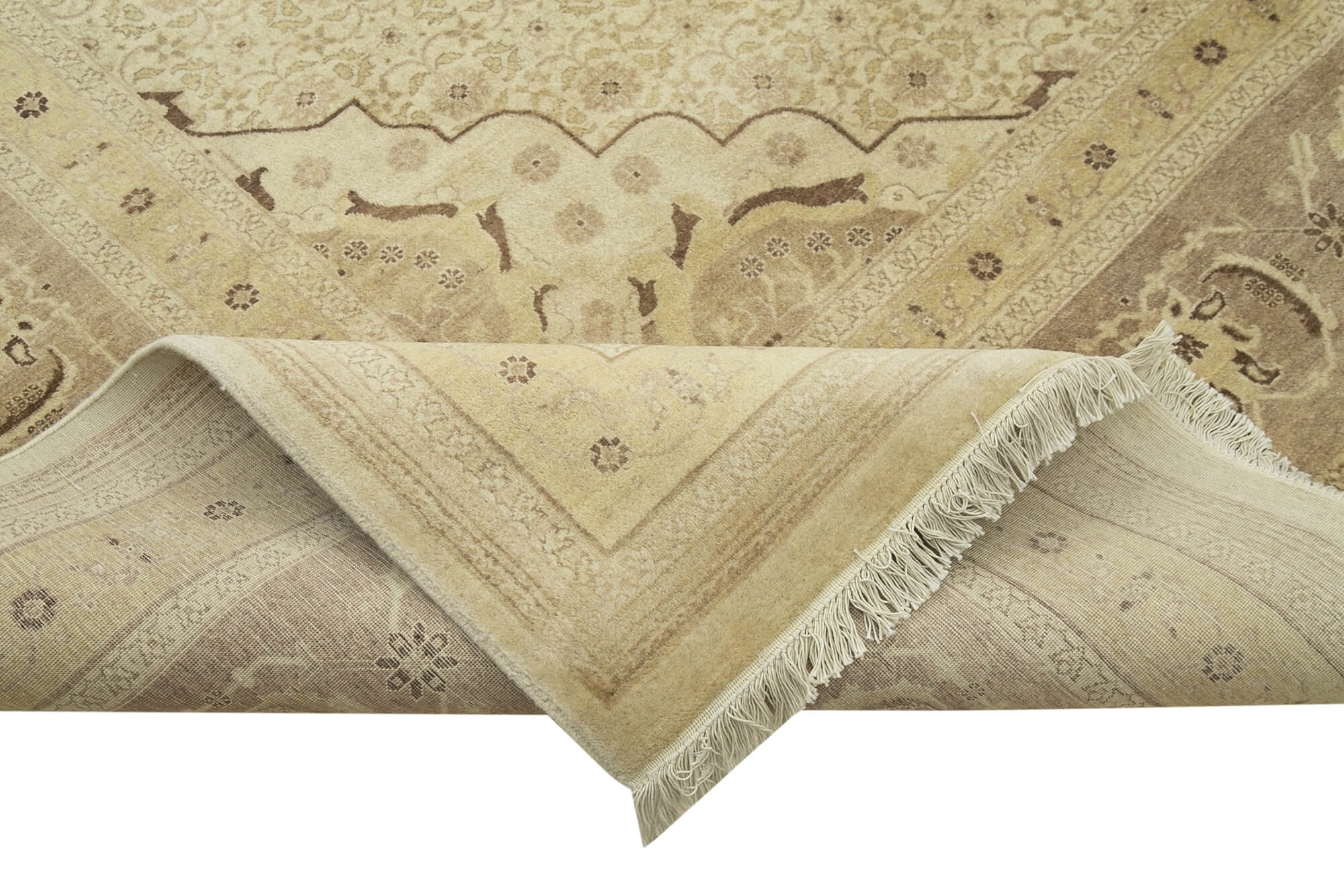 Handmade Wool Area Rug | Tebriz Beige Classic Style Cotton Carpet 9x12