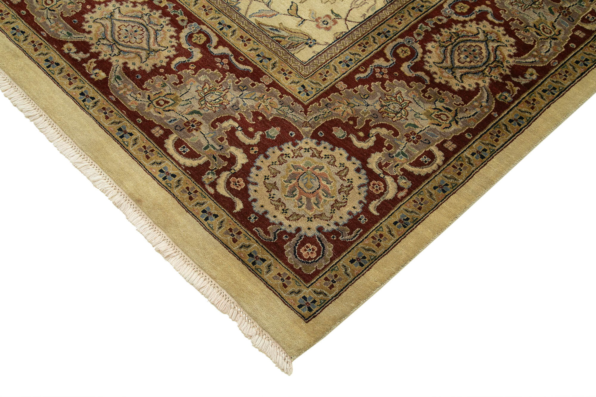 Handmade Wool Area Rug - Tebriz Classic Beige Cotton Wool Rug 9'2" x 12'1"
