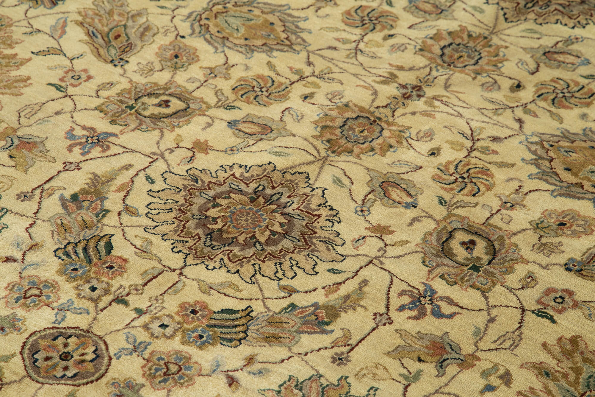 Handmade Wool Area Rug - Tebriz Classic Beige Cotton Wool Rug 9'2" x 12'1"