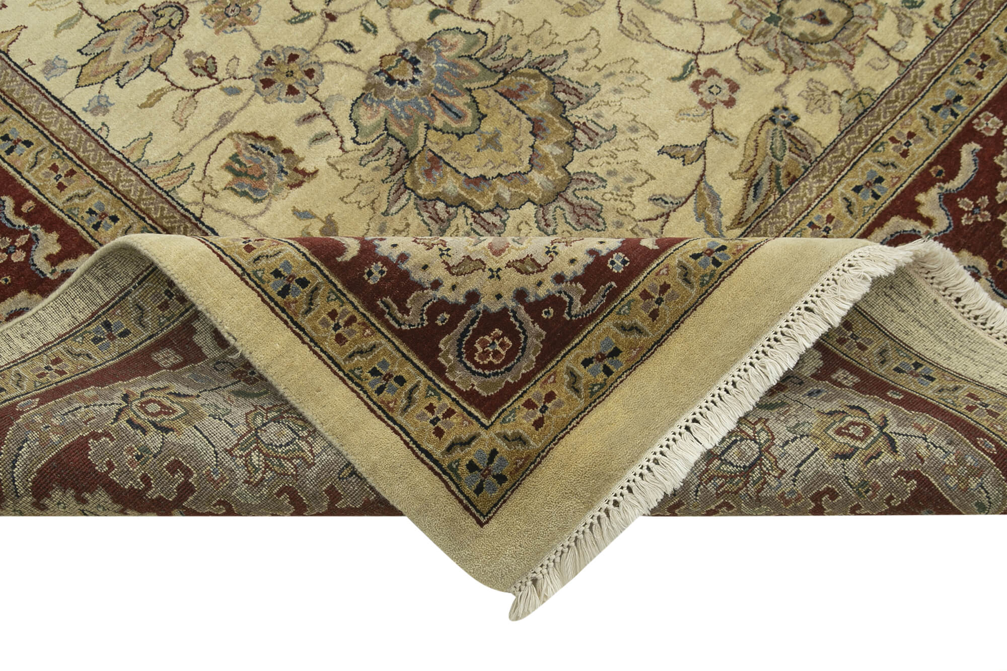 Handmade Wool Area Rug - Tebriz Classic Beige Cotton Wool Rug 9'2" x 12'1"