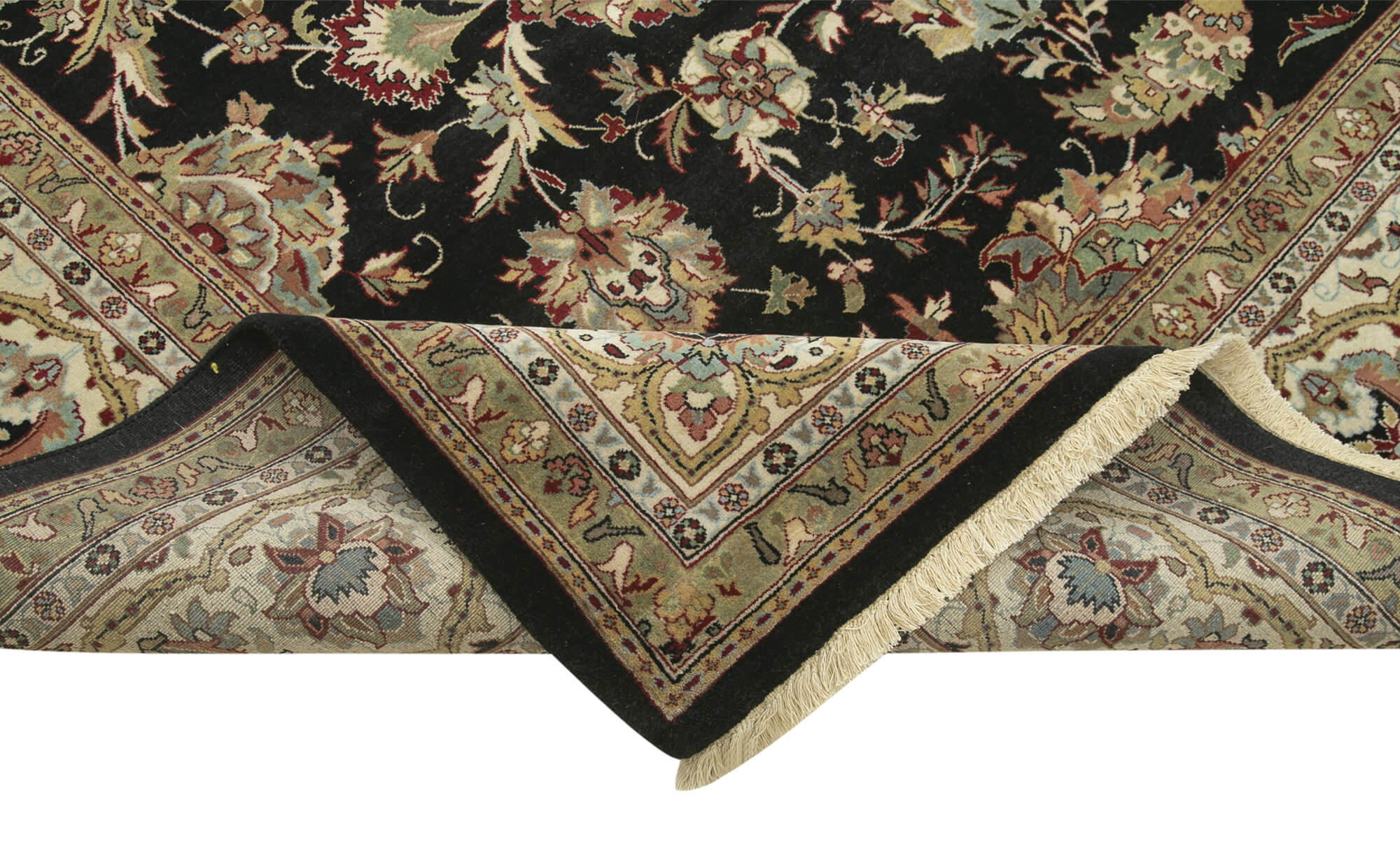 Handmade Area Rug – Classic Black Tebriz Wool & Cotton Carpet 9'2''x12'3''