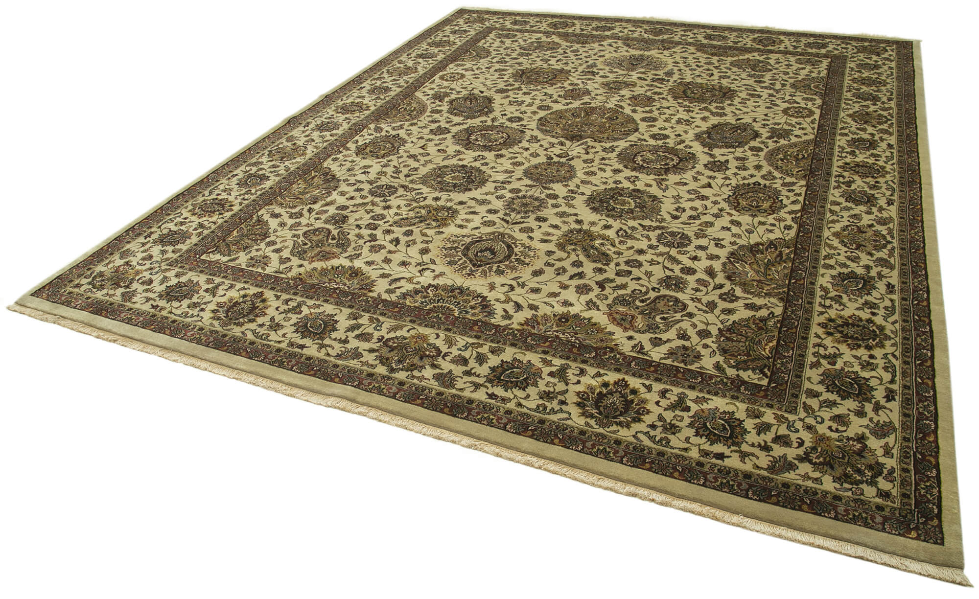 Handmade Wool Area Rug - Tebriz Classic Beige Cotton Wool Rug 9'x12' Durable