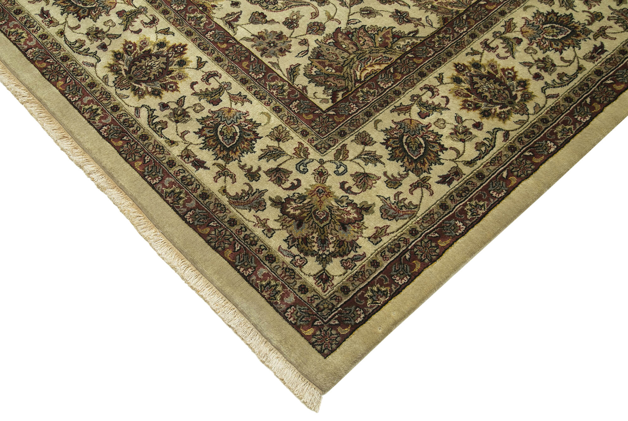 Handmade Wool Area Rug - Tebriz Classic Beige Cotton Wool Rug 9'x12' Durable