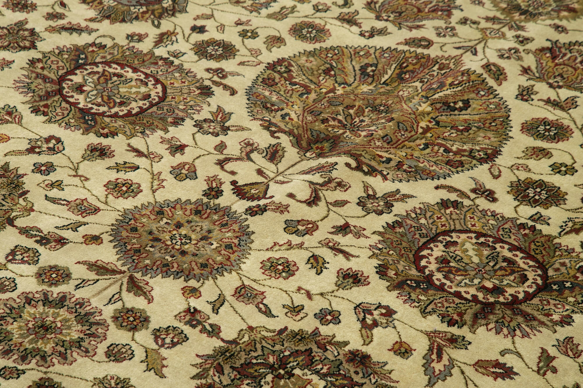 Handmade Wool Area Rug - Tebriz Classic Beige Cotton Wool Rug 9'x12' Durable