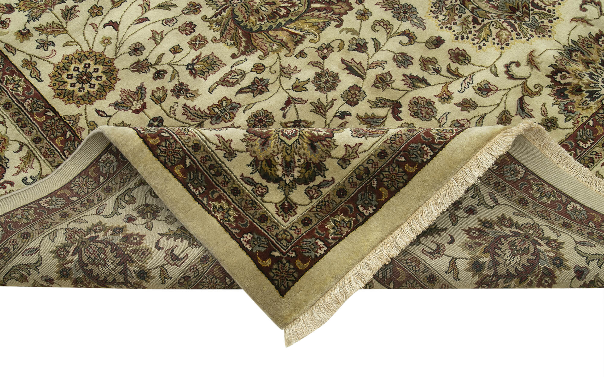 Handmade Wool Area Rug - Tebriz Classic Beige Cotton Wool Rug 9'x12' Durable