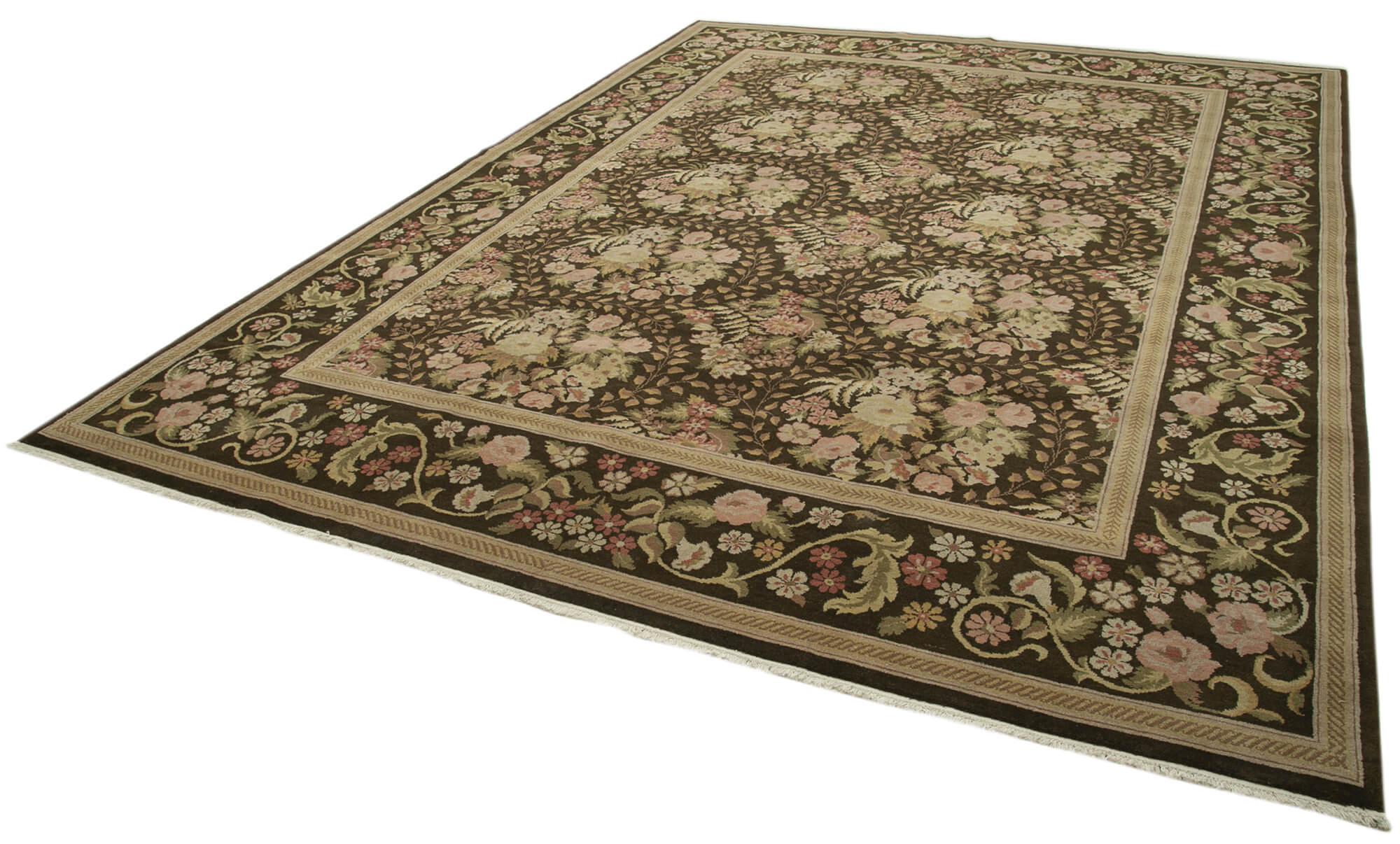 Handmade Wool Area Rug - Tebriz Beige Classic Cotton Rug 9'8" x 13'0"