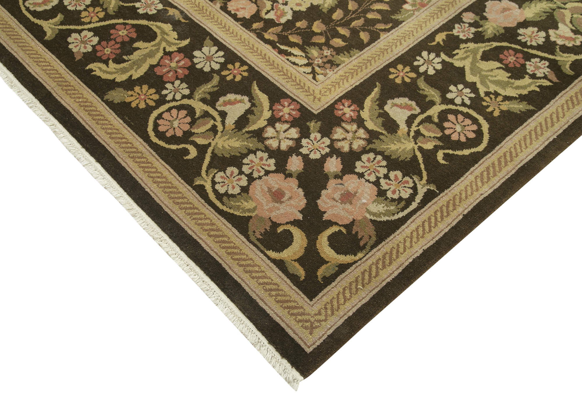 Handmade Wool Area Rug - Tebriz Beige Classic Cotton Rug 9'8" x 13'0"