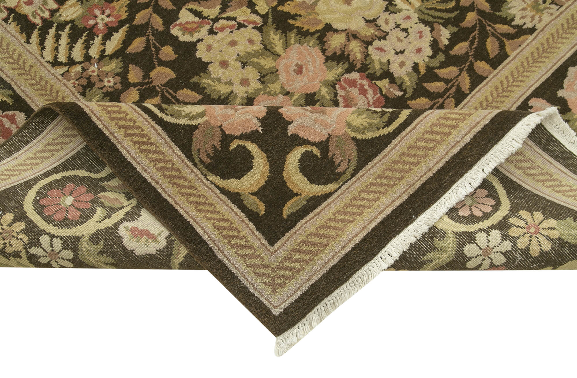 Handmade Wool Area Rug - Tebriz Beige Classic Cotton Rug 9'8" x 13'0"