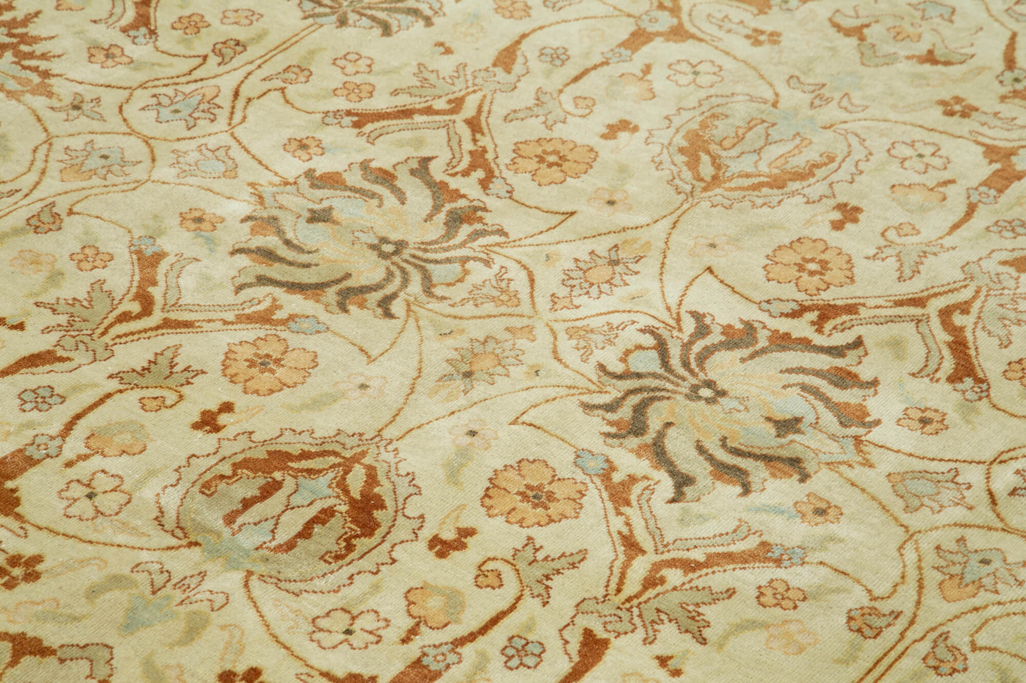 Handmade Wool Area Rug – Tebriz Classic Beige 8x11 Vintage Cotton Carpet