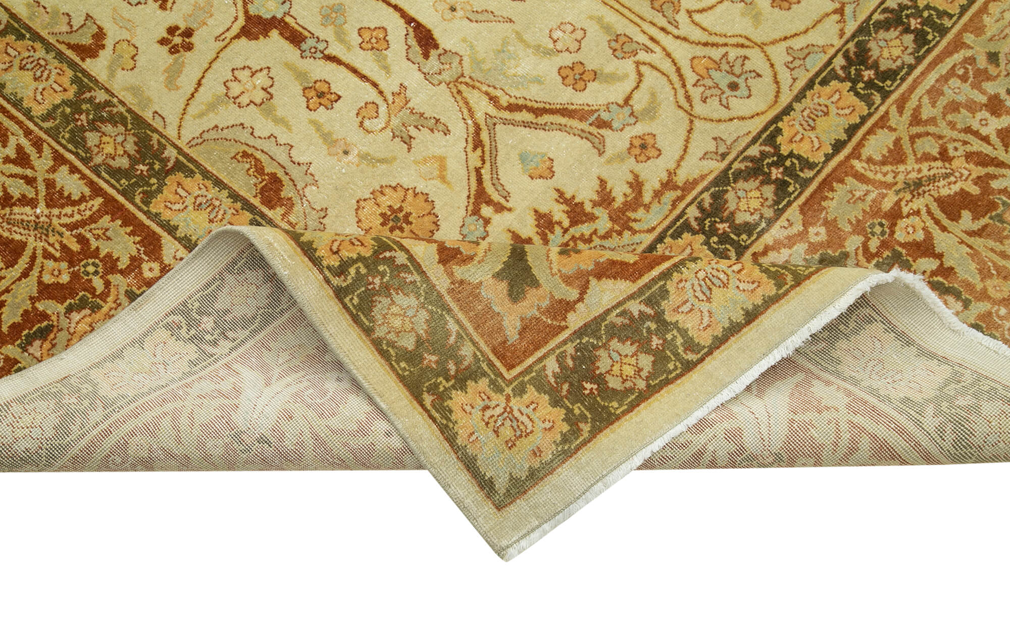 Handmade Wool Area Rug – Tebriz Classic Beige 8x11 Vintage Cotton Carpet