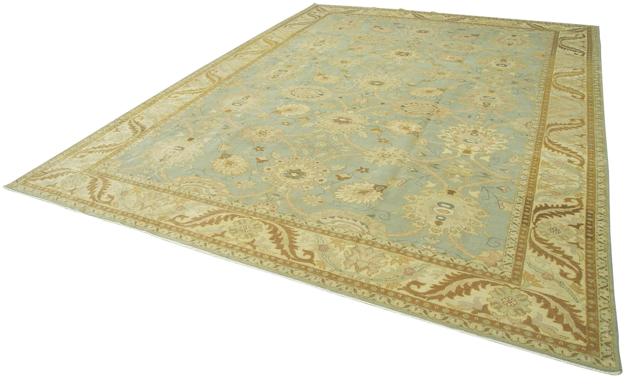 Handmade Wool Area Rug – Tebriz Beige Vintage Carpet 10'1''x13'8'' Classic Cotton Rug